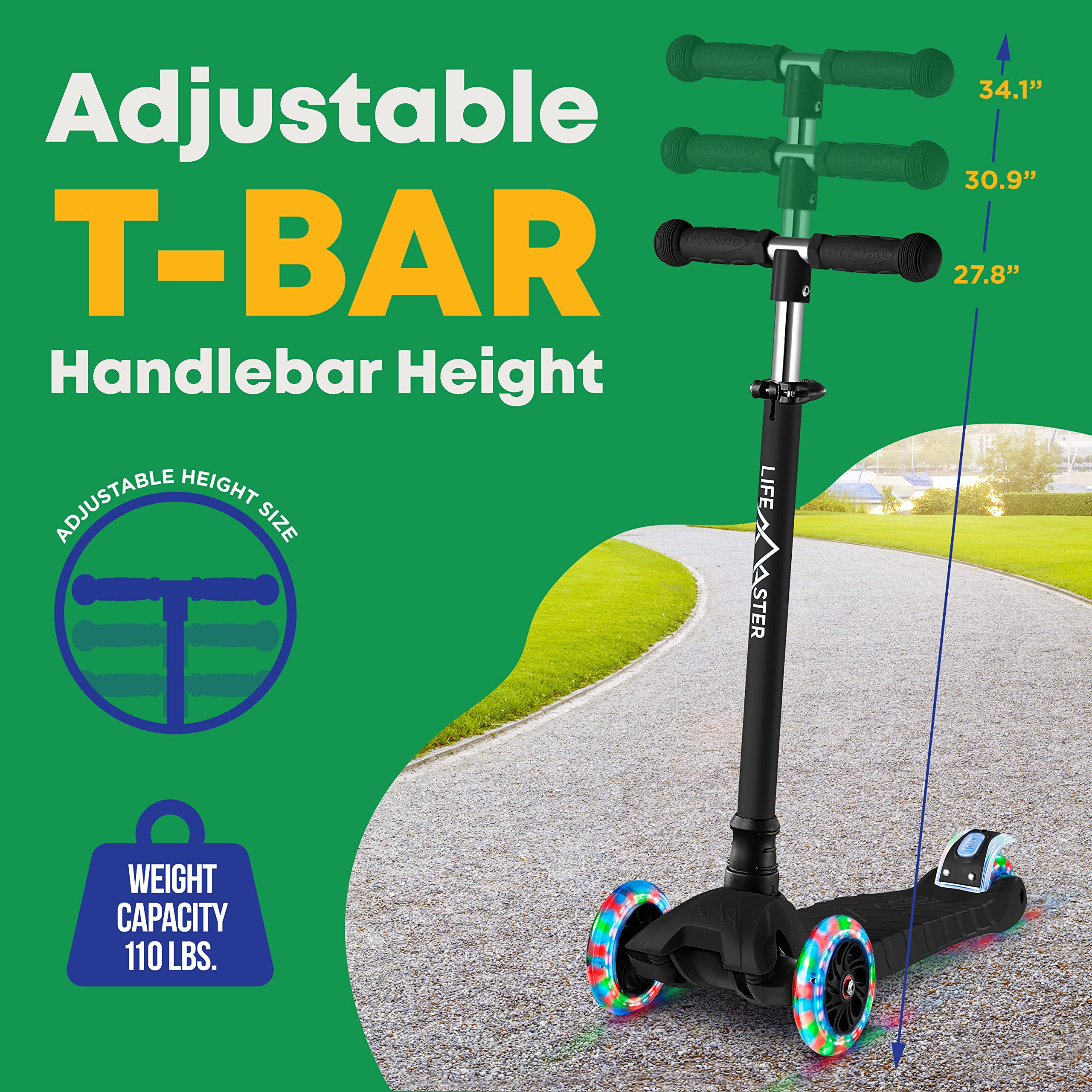 Best 3 Wheel Kick Scooter for Kids & Toddlers - LED Light Up Wheels, Adjustable Handlebar - Perfect for Indoor & Outdoor Play, Park Rides, and Neighborhood Adventures