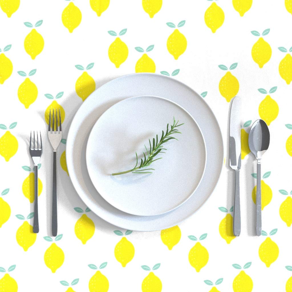 Premium Spoonflower Cotton Sateen Tablecloth 70x144 Inches - Lemon Yellow Citrus Fruit Summer Kitchen Decor, Gender Neutral Cute Lime Print Custom Table Linens for Dining Room, Picnics & Outdoor Parties