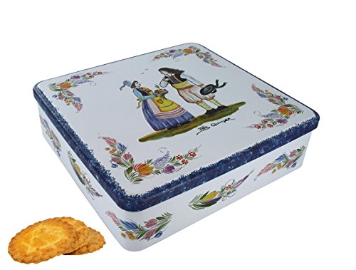 La Trinitaine French Brittany Butter Cookies - Mini Quimper Tin with Faience Couple Design, 4.6oz | Authentic French Galettes au Beurre | Perfect for Tea Time, Gifts & Holiday Treats