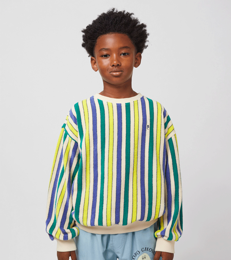 Bobo Choses Women's Multicolor Stripes Terry Cloth Sweatshirt - Soft Cotton Pullover for Casual Wear, Lounge & Travel
