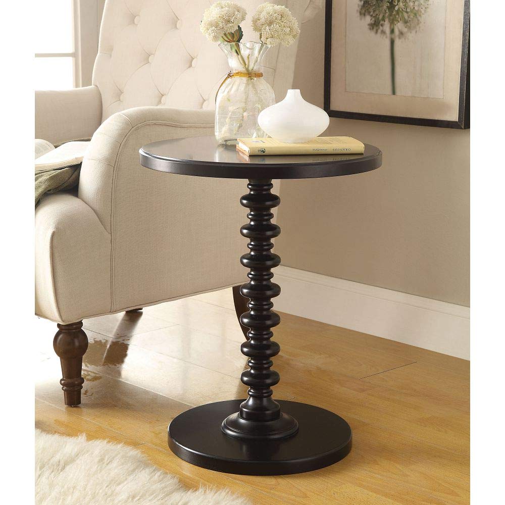 Knocbel Round Accent End Table with Turned Pedestal Base - 17 Inch Diameter, 22 Inch Height - Black Side Table for Living Room, Bedroom & Office - Perfect Sofa Table, Nightstand or Coffee Table Alternative