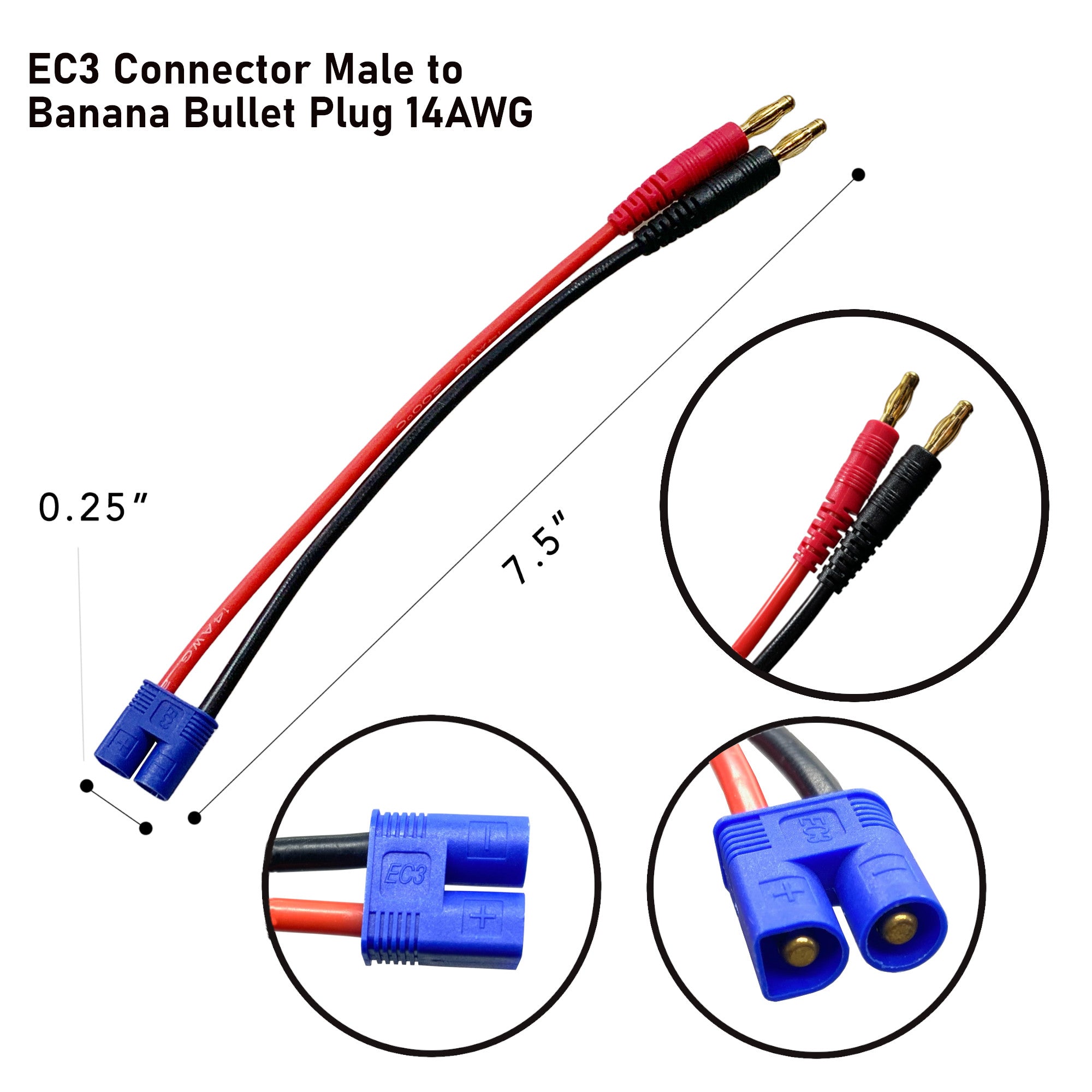 MaximalPower LiPo Battery Charger Cables for Yuneec Q500 4K - EC3 Male to Banana Plug, EC3 Male to Female & Balance Cable | Drone Battery Charging Accessories for Professional Aerial Photography & RC Hobbyists