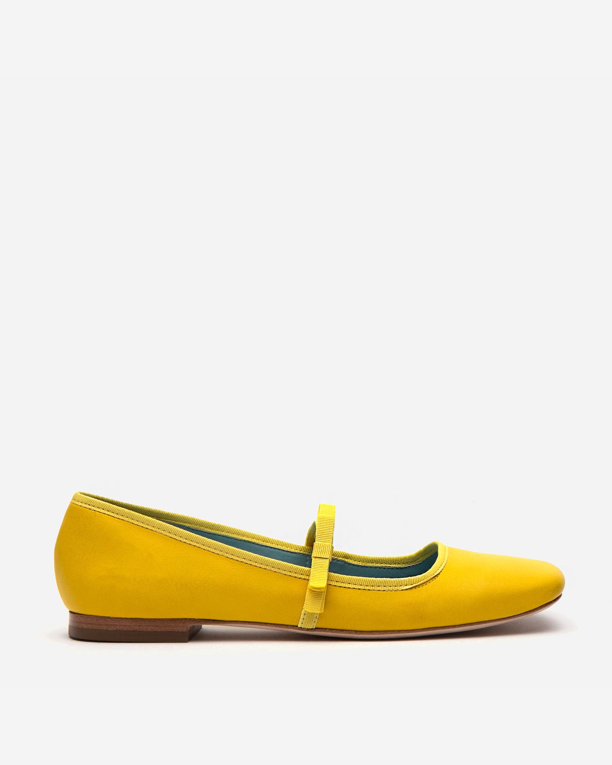 Jude Mary Jane Flat Shoes - Genuine Leather Canary Yellow Women's Ballet Flats for Work, Office & Casual Wear
