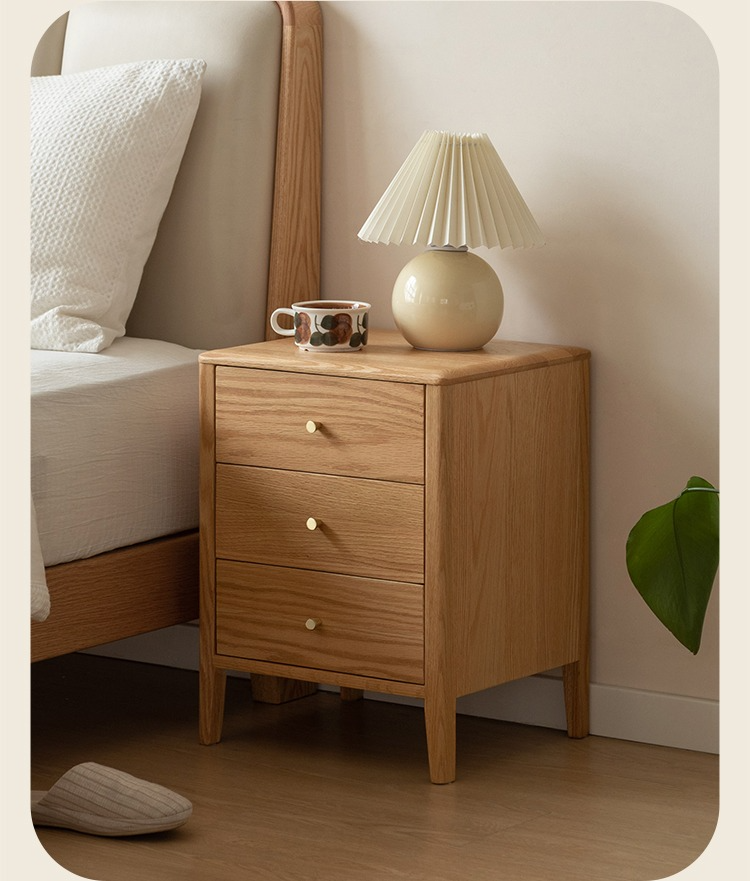 Solid Oak Wood Nightstand - Cream Finish, Modern Bedside Table for Bedroom, Living Room, or Nursery Furniture