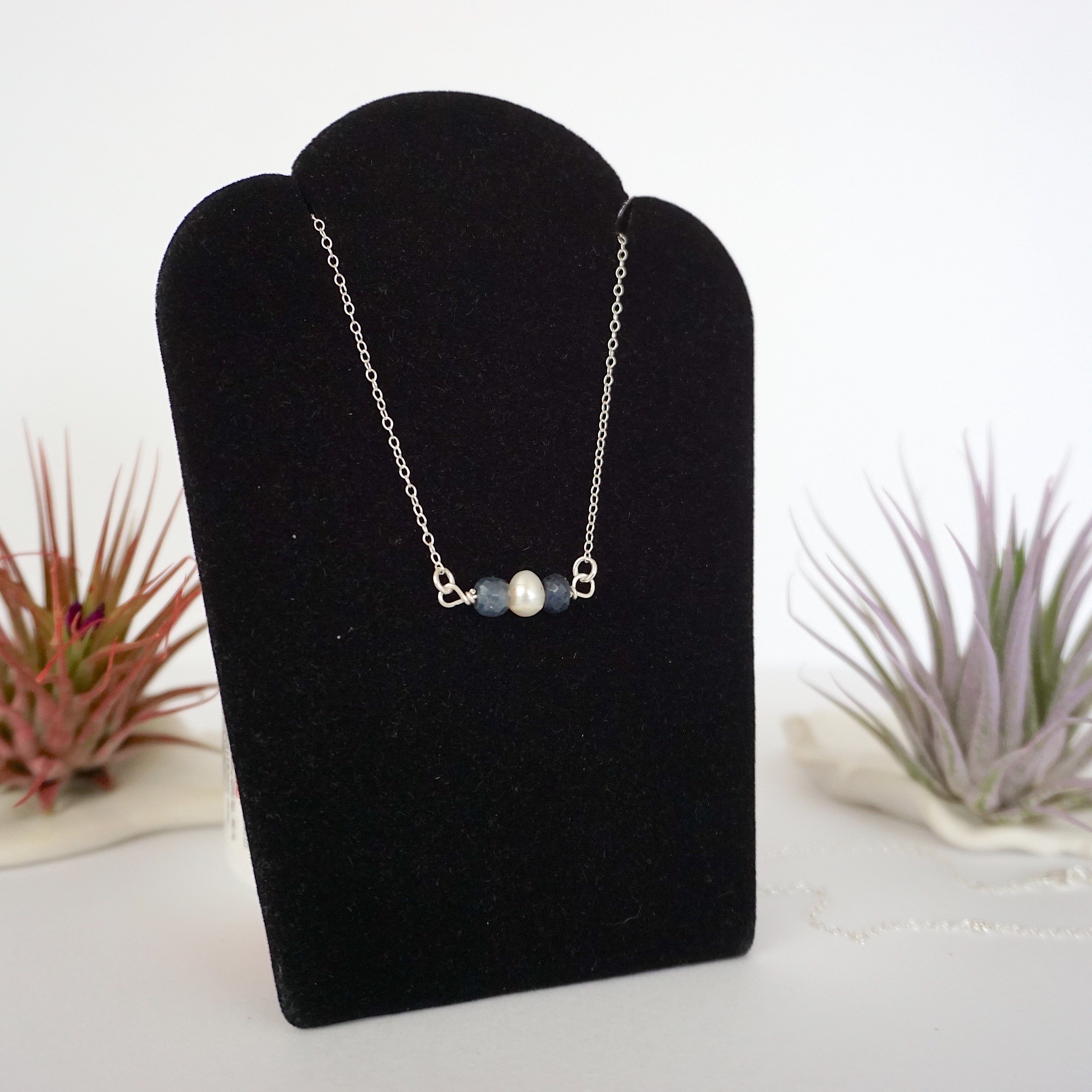 Elegant Sapphire & Pearl Charm Necklace for Women – Perfect for Weddings, Anniversaries & Special Occasions