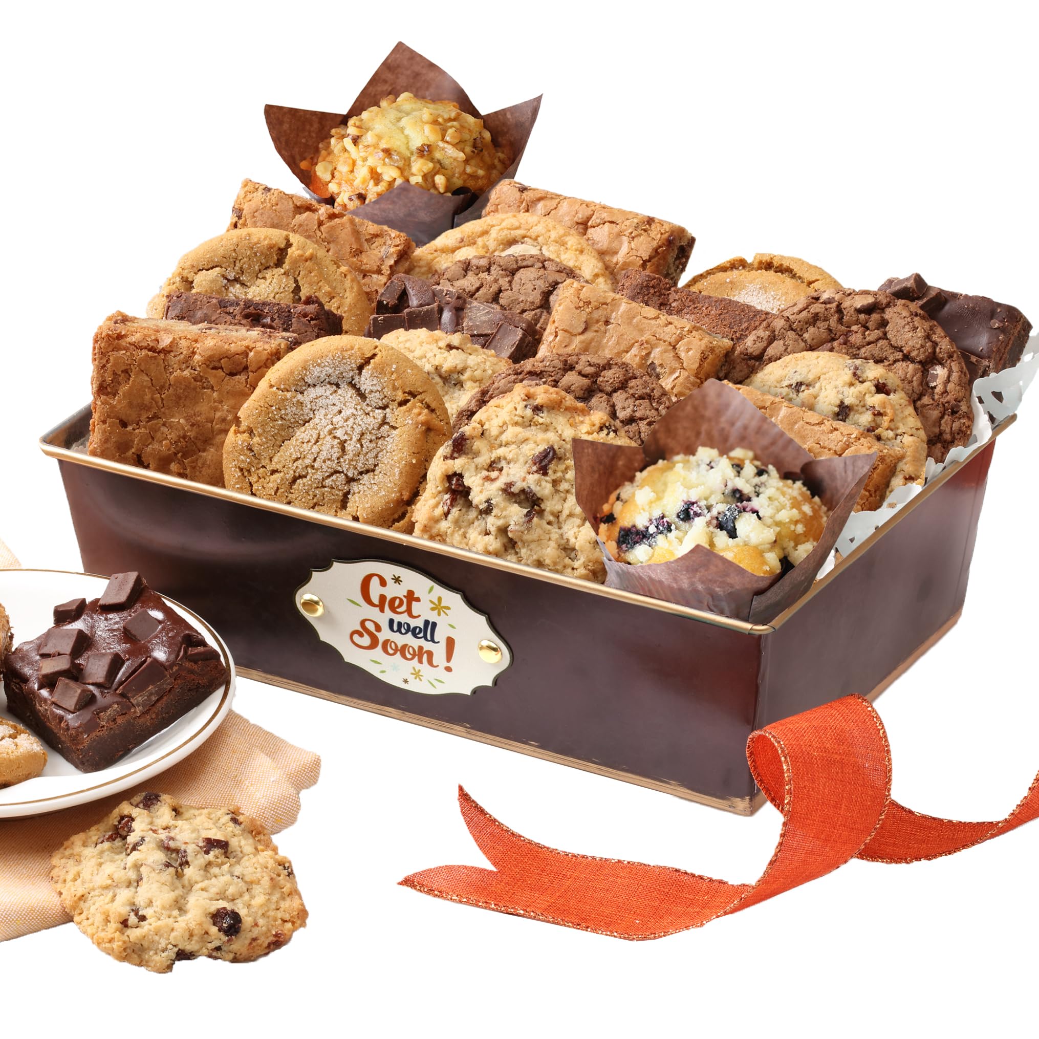 Get Well Soon Gift Basket for Women, Men & Kids | Broadway Basketeers Feel Better Cookies & Brownies Care Package | Perfect After Surgery, Hospital Stay or Illness Recovery Gift