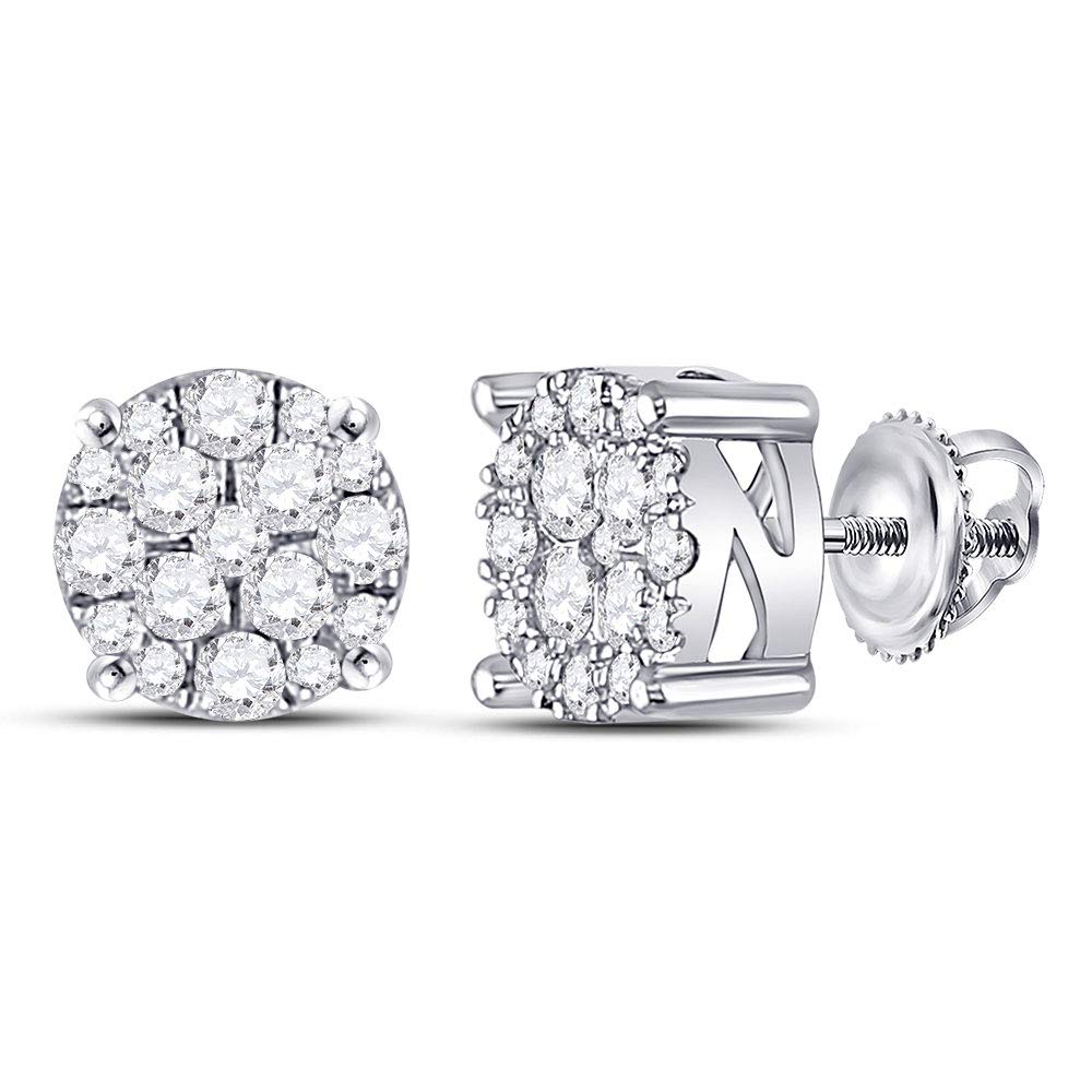 10K White Gold Women's Round Diamond Fashion Cluster Earrings - 1/4 CTTW - Perfect for Weddings, Parties & Special Occasions
