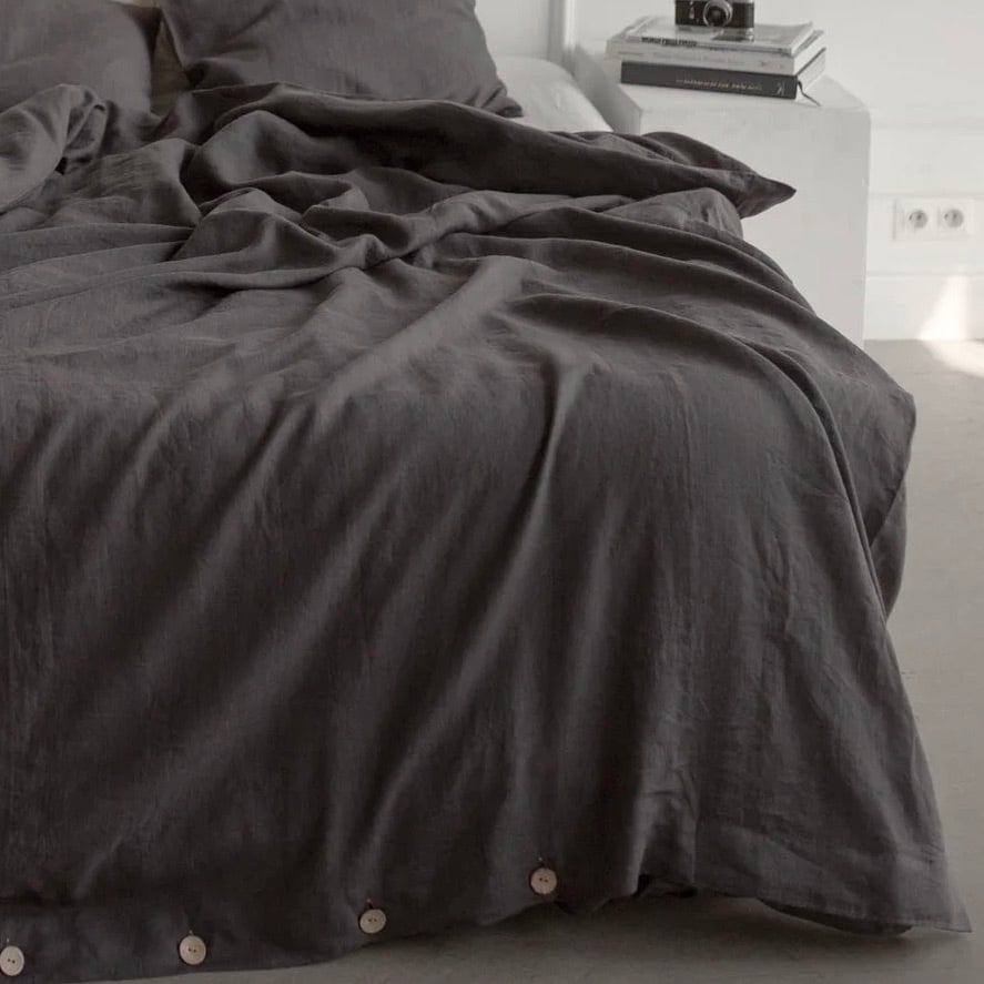Premium 100% Linen Duvet Cover Set - Charcoal Dark Grey - Breathable & Hypoallergenic Bedding for All Seasons - Perfect for Master Bedroom, Guest Room & Airbnb