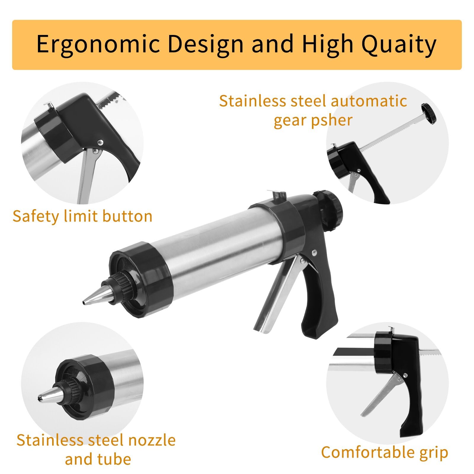 Stainless Steel Cookie Press Gun Kit with 13 Discs & 8 Tips - for Baking, DIY Biscuits & Cake Decorating