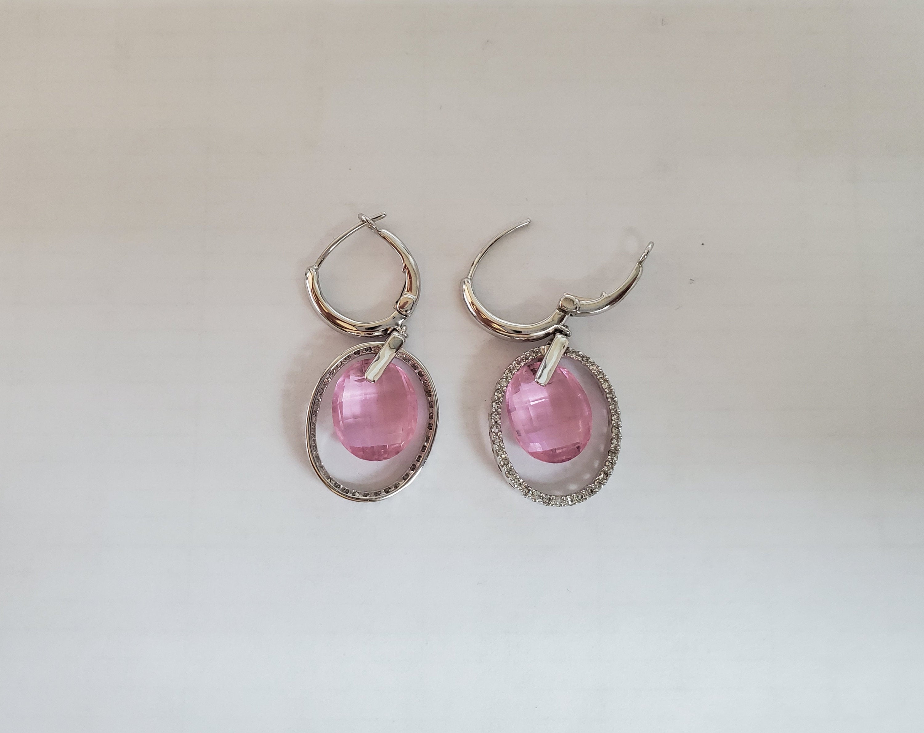 Pink Quartz Diamond Dangling Drop Earrings for Women - Elegant Crystal Jewelry Gift for Valentine's Day, Wedding & Party | Hypoallergenic & Lightweight