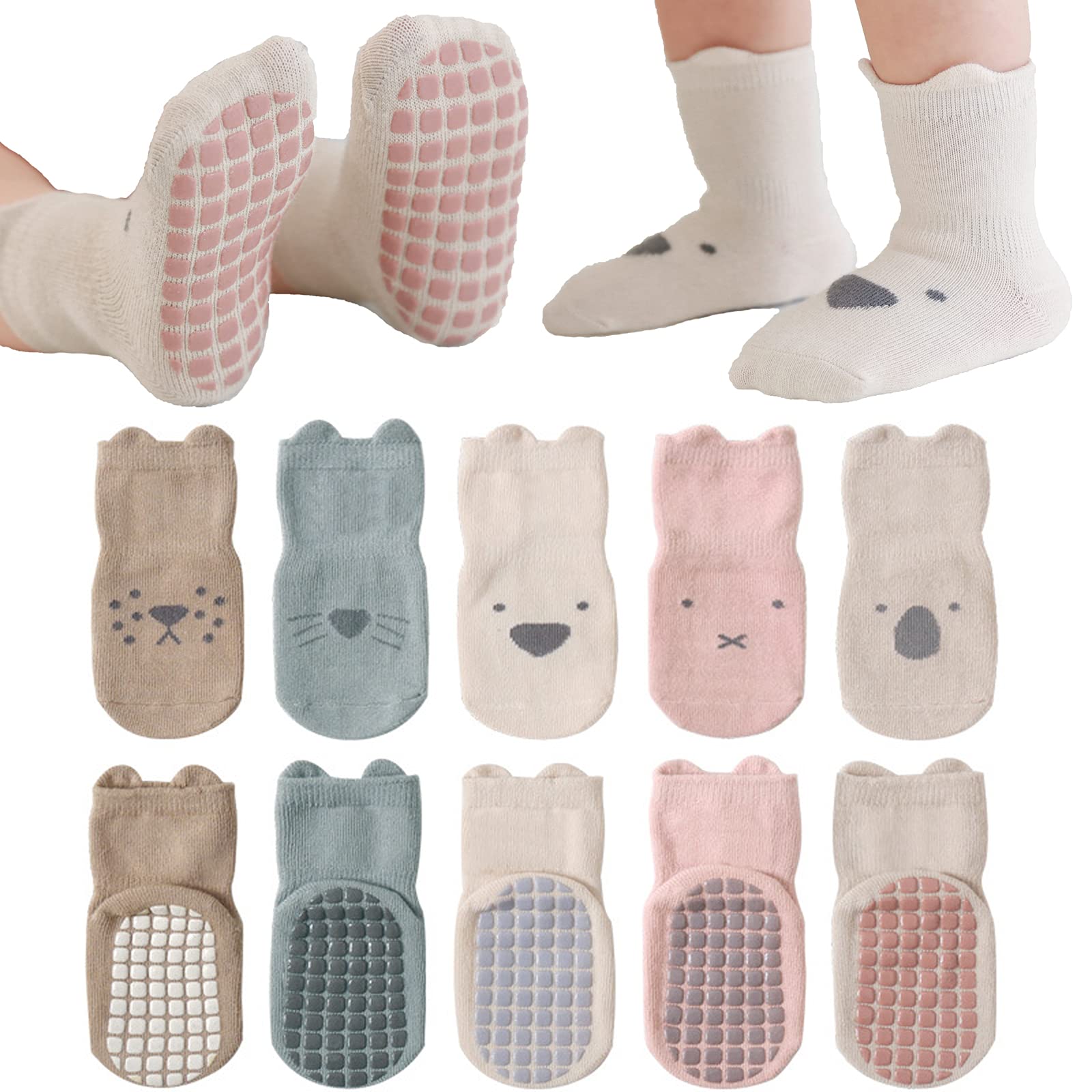 Non-Slip Baby Socks with Grips - Anti-Skid Cotton Ankle Socks for Infants & Toddlers (Girls & Boys) - Perfect for Playtime, Crawling & First Steps