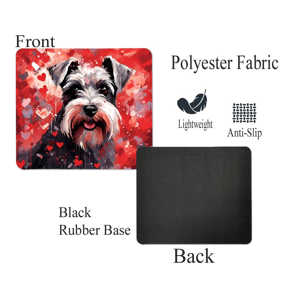 Non-Slip Miniature Schnauzer Mouse Pad with Red Hearts Pattern - Cute Puppy in Love Design for Computer Desktop & Laptop - Perfect Gift for Dog Lovers | Home Office Work Desk Accessory for Comfort & Style