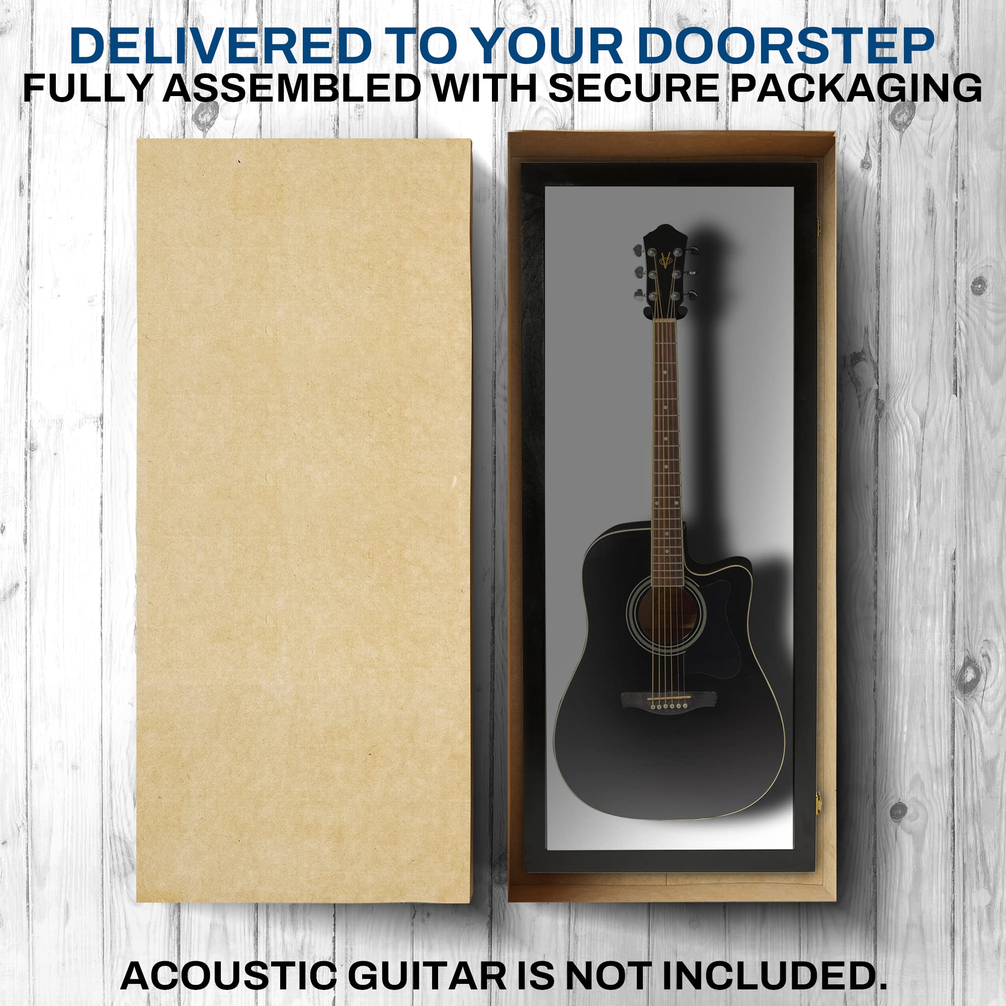 Premium Acoustic Guitar Display Case - Clear Acrylic Wall Mount Guitar Case with Hardwood Frame (Black with White Felt) - Perfect for Home, Studio & Music Store Decor