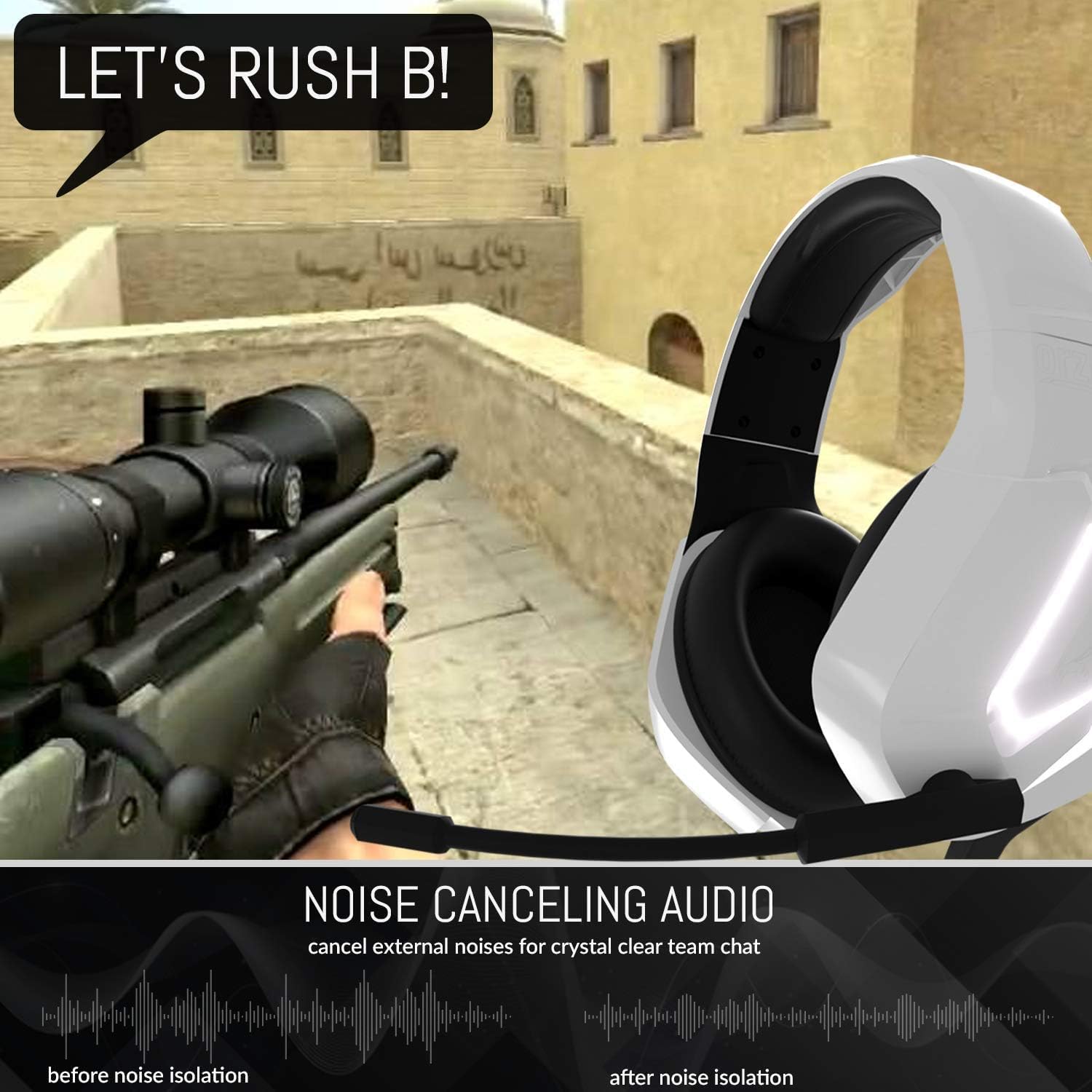 Orzly Hornet RXH-20 Siberia Edition Gaming Headset - Noise Cancelling Mic, Stereo Sound for PC, PS5, PS4, Xbox Series X/S, Xbox One, Nintendo Switch & Google Stadia (White) - Perfect for Competitive Gaming & Online Chat