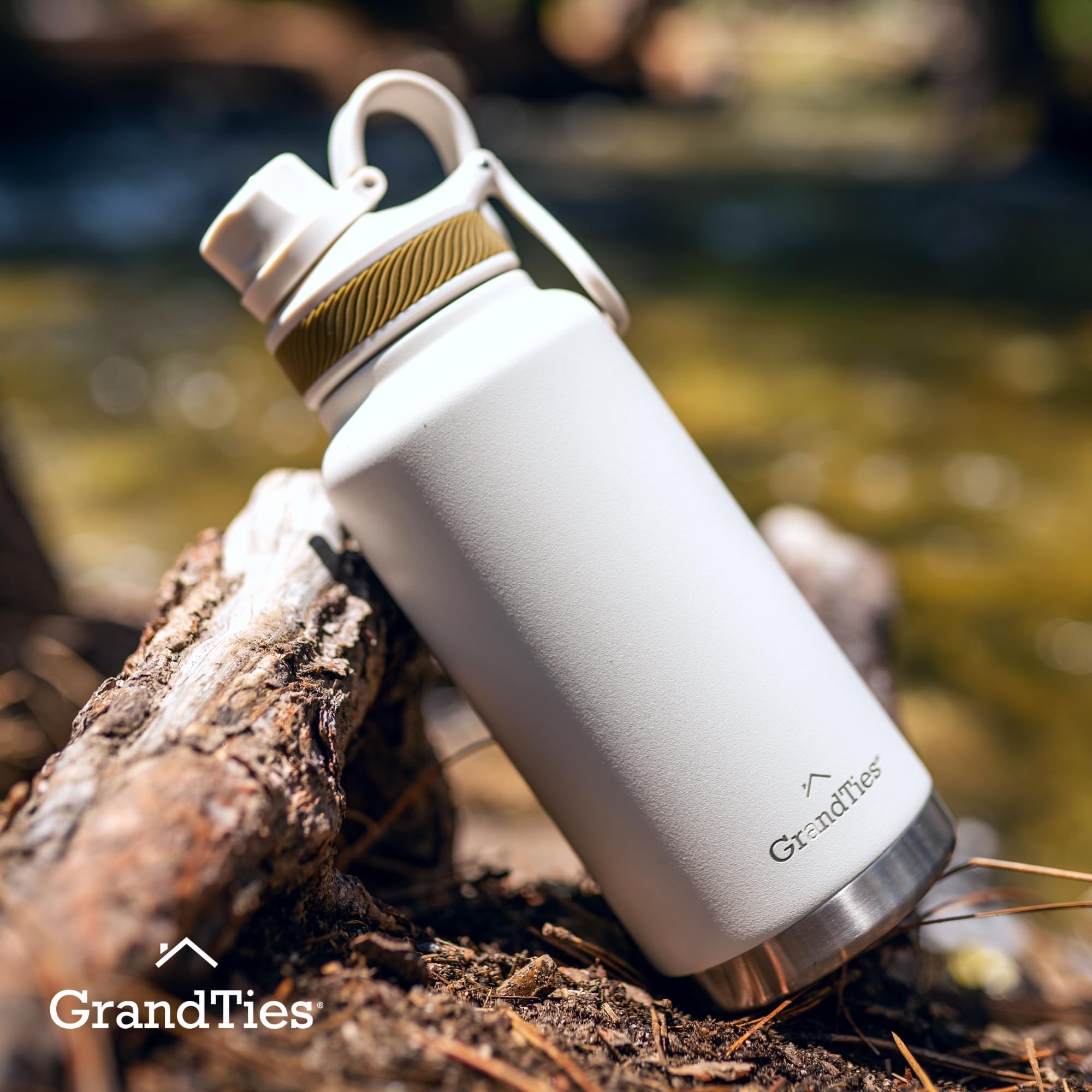 GrandTies 32oz Insulated Water Bottle - Wide Mouth Vacuum Stainless Steel Thermos with 2 Lids (Leakproof & Straw) | Keeps Drinks Cold 24Hrs/Hot 12Hrs | Perfect for Gym, Hiking, Camping & Office | BPA-Free (32oz, Ivory White)