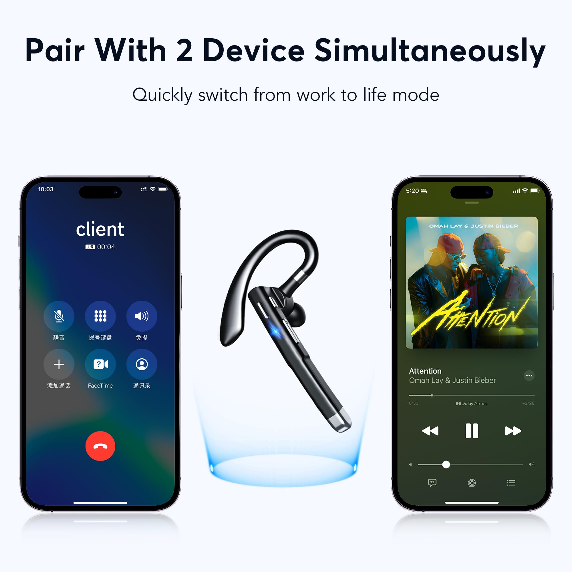 EUQQ Bluetooth Headset - Wireless Earbuds with Charging Case, 120H Playtime, Dual Connect Hands-Free Headphones with Built-in Mic for Truckers, Office Meetings & Conference Calls (Black) - Perfect for Work, Commuting & Online Classes