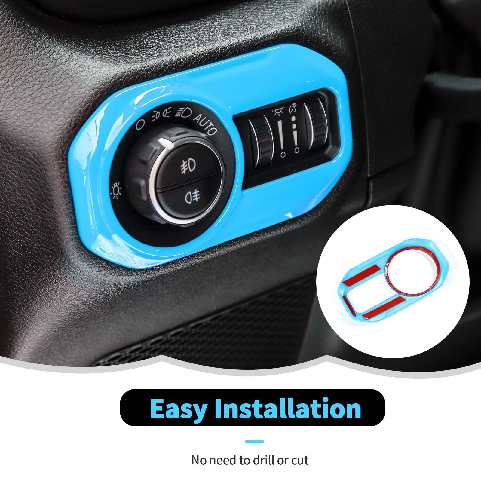 RT-TCZ Light Blue Headlight Switch Button Trim Cover for Jeep Wrangler JL/JLU & Gladiator JT (2018-2023) - Interior Decoration Accessory | Upgrade Dash & Enhance Cabin Style