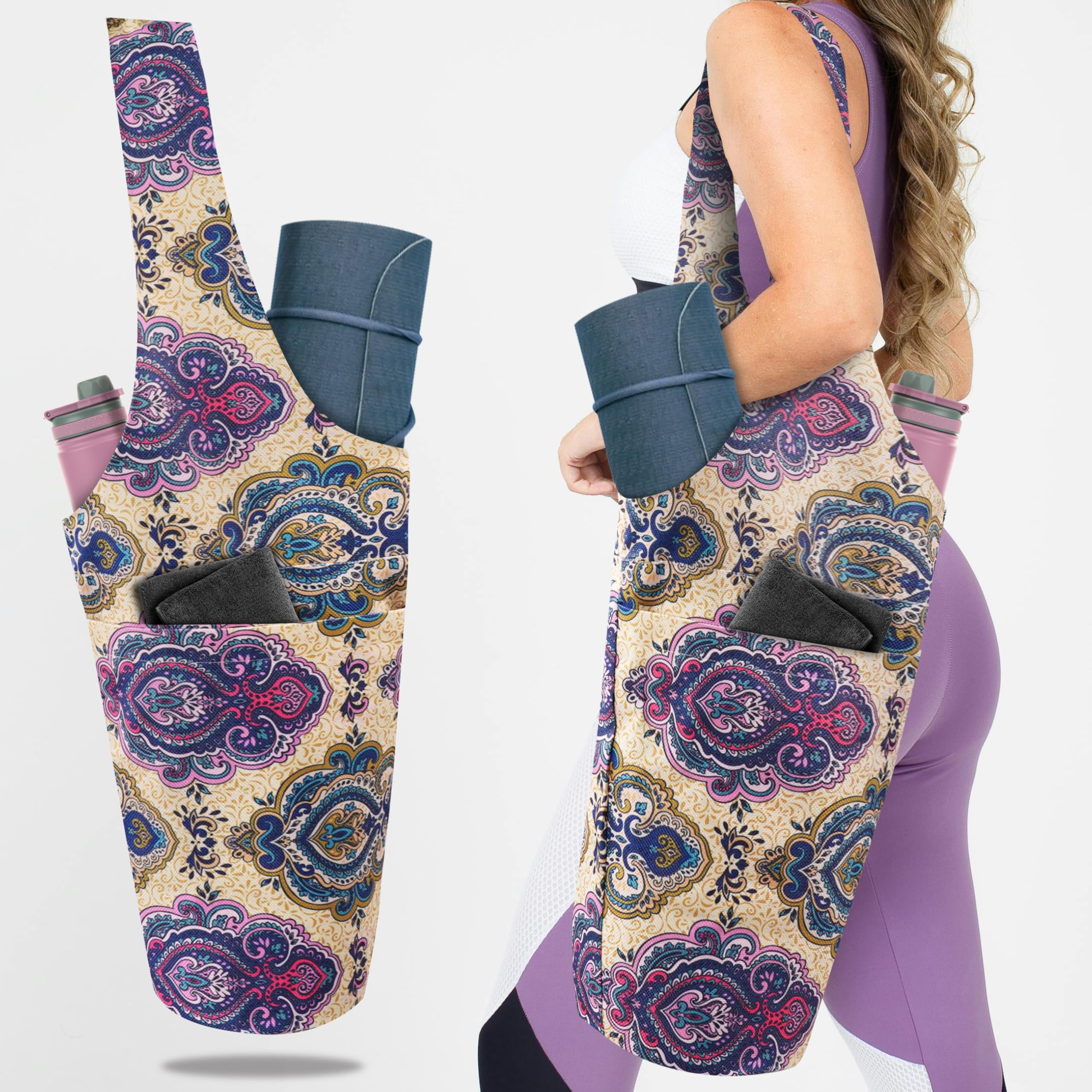 Premium Yoga Mat Bag with Large Zippered Pocket - Lightweight & Durable Yoga Tote Carrier Fits Most Size Mats (15mm-6mm) - Perfect for Yoga Class, Gym, Travel & Outdoor Activities