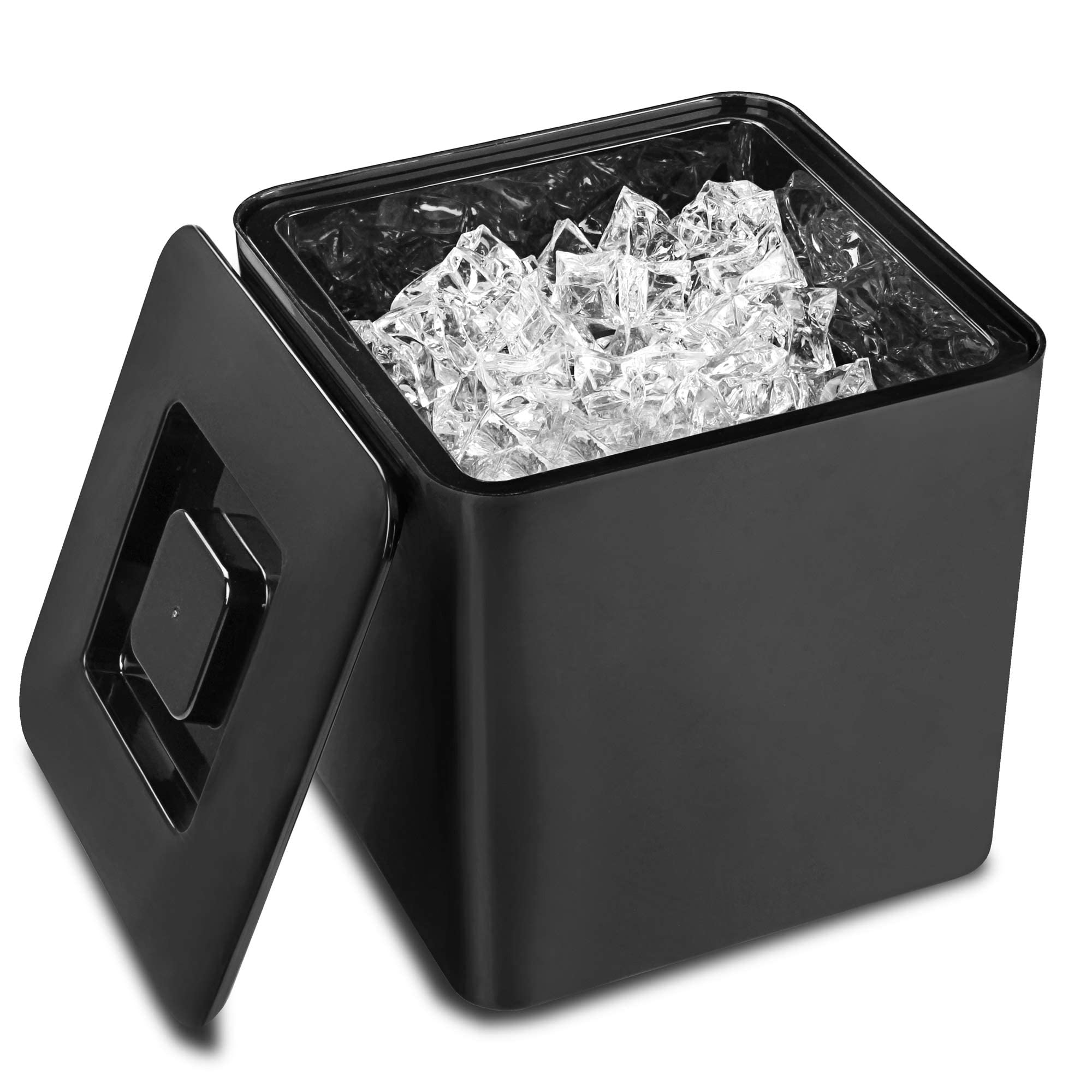 Square Ice Bucket - 10L Double Wall Plastic Drink Cooler for Parties, Bars & Outdoor Events - Black Insulated Beverage Container for Champagne, Beer & Cocktails