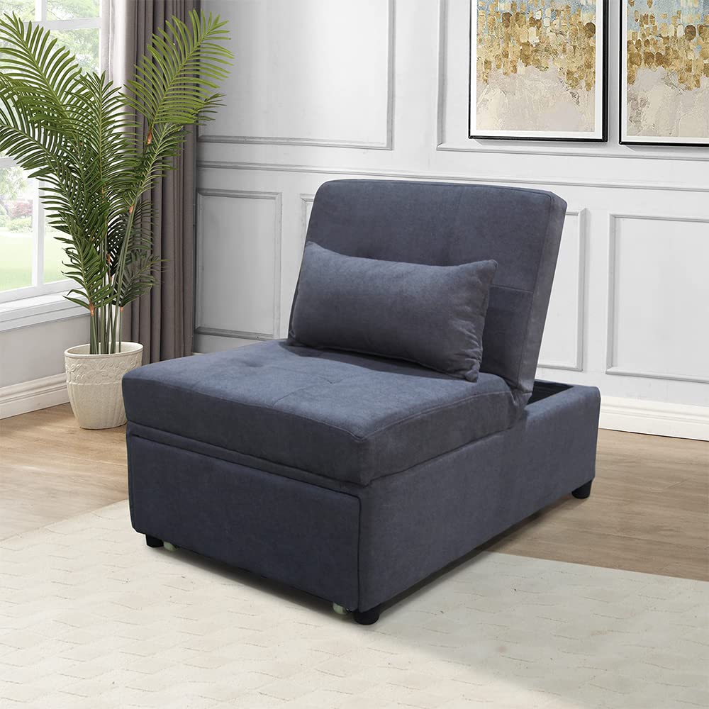 Antetek 4-in-1 Convertible Chair Bed - Multi-Functional Folding Ottoman Sofa Bed with Adjustable Backrest, Space Saving Sleeper Chair for Small Apartments, Guest Room & Dorm (Dark Grey) | Perfect for Overnight Guests, Studio Living & Compact Spaces