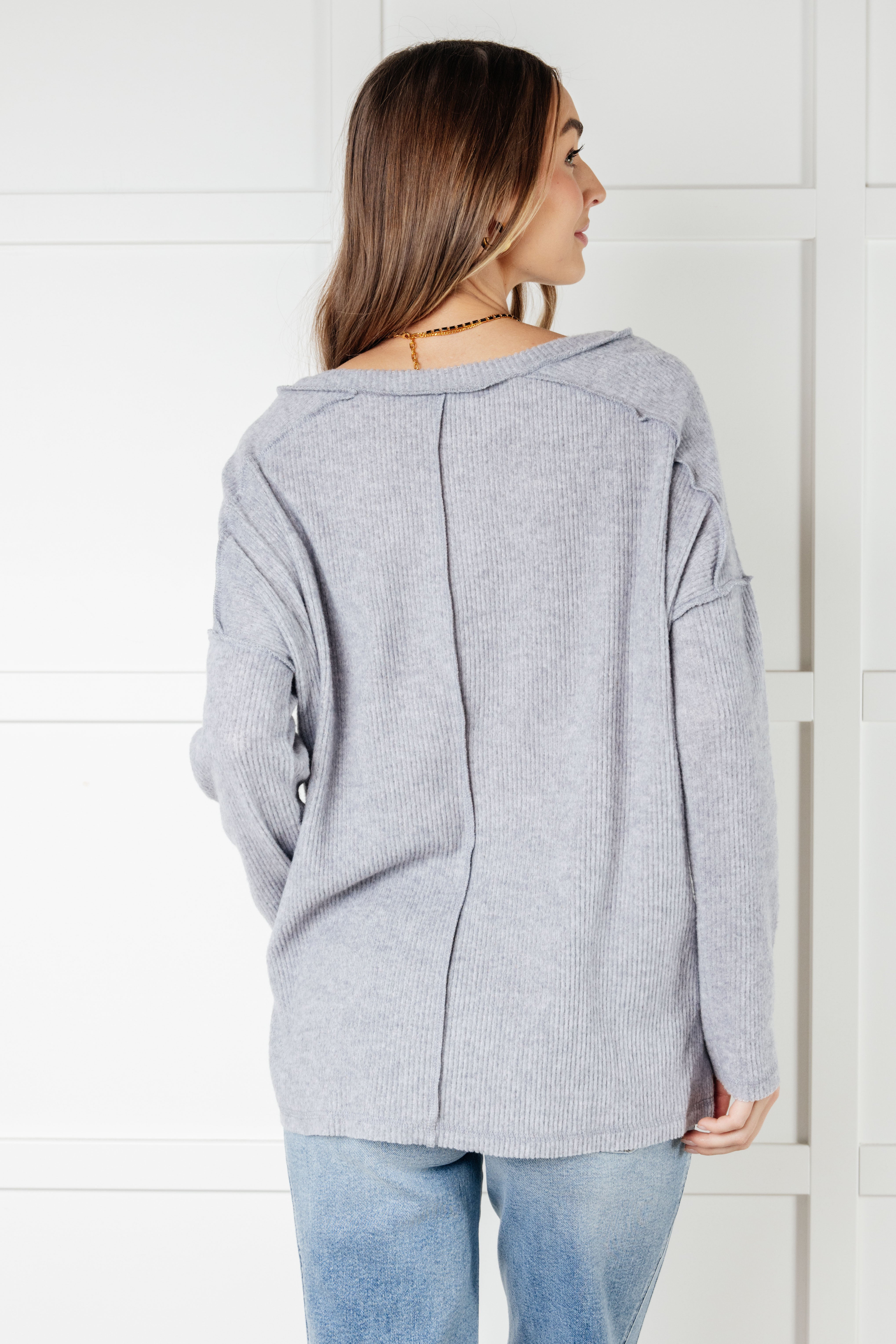 Soft Brushed Hacci Sweater Top in Heather Grey | Cozy Winter Pullover for Women | Perfect for Layering & Casual Outfits