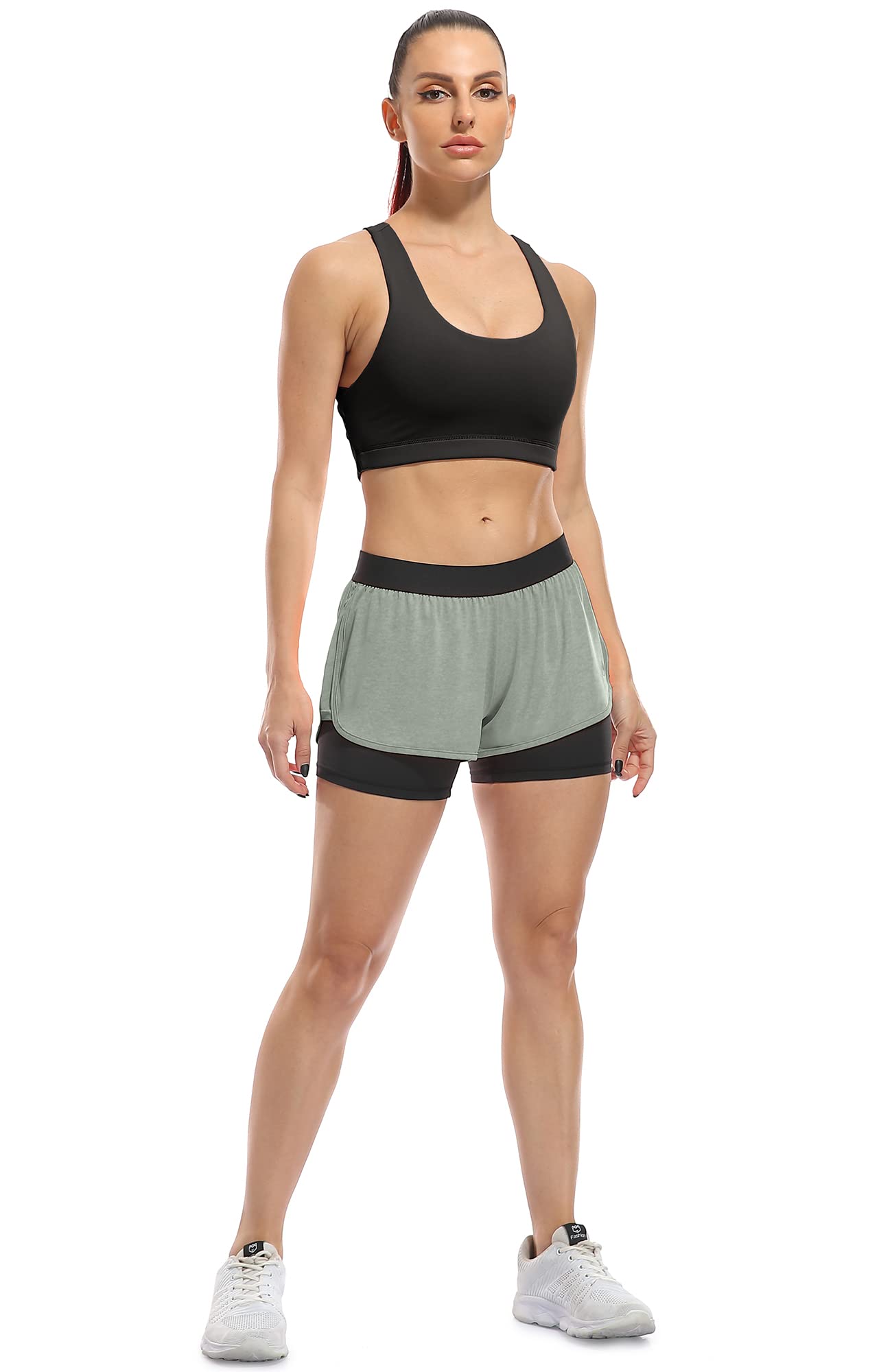 Icyzone Women's 2-in-1 Running & Yoga Shorts - High Waist Athletic Workout Shorts with Built-in Liner for Gym, Jogging, Pilates & Outdoor Activities