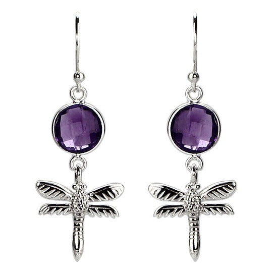 Amethyst Dragonfly Dangle Earrings for Women - Elegant Purple Gemstone Jewelry Gift for Birthday, Anniversary & Special Occasions