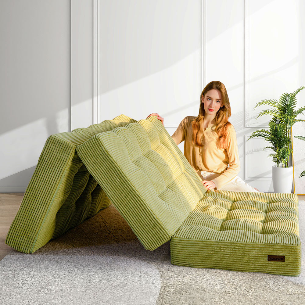 MAXYOYO 6 Inch Tri Fold Mattress - Tufted Full Foam Folding Bed with Durable Corded Fabric in Green | Perfect for Guest Beds, Camping & Small Spaces