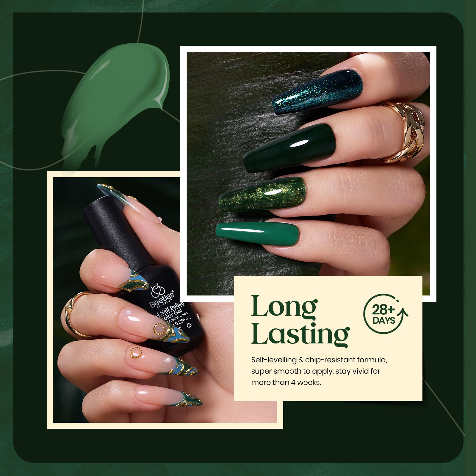 Beetles Green Gel Nail Polish Set - 6 Colors Forest Dark Green Soak Off UV LED Gel Polish Kit for DIY Manicure | Home & Salon Use | Perfect for Fall/Winter Nail Art & Special Occasions