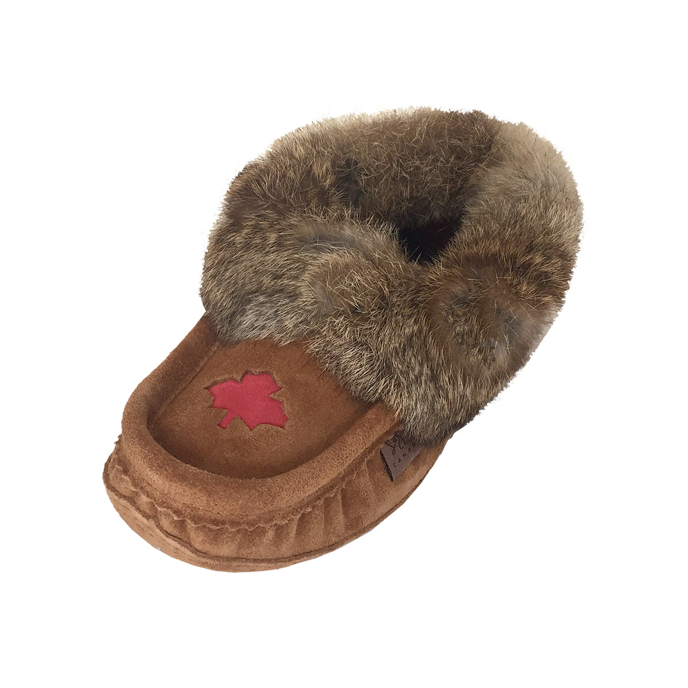 Women's Warm Fleece Lined Brown Suede Maple Leaf Rabbit Fur Moccasins - Cozy Winter House Slippers for Indoor Comfort & Casual Wear