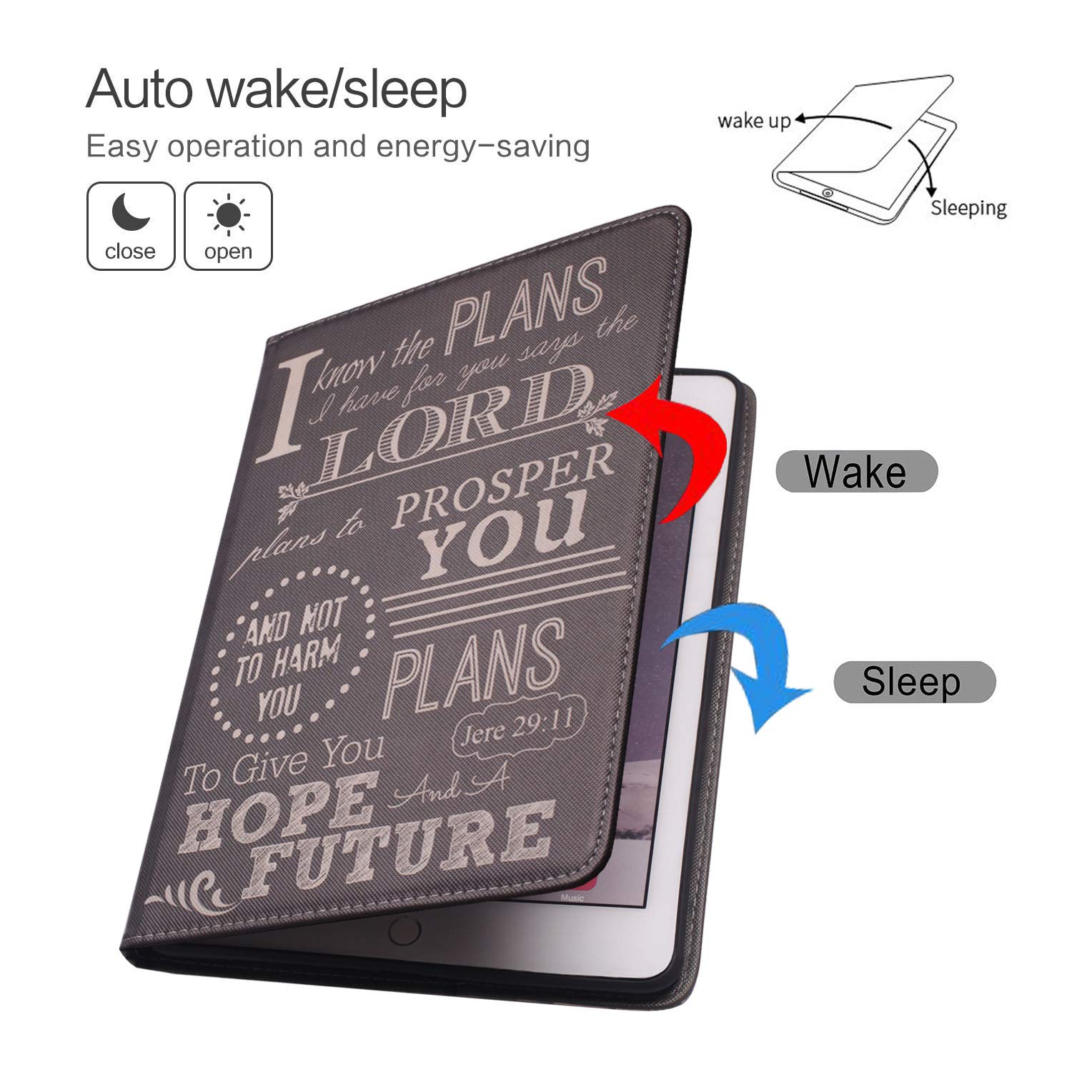 Jeremiah 29:11 Bible Verse Leather iPad Case - Compatible with iPad 9.7 (2018/2017), Air 2, Air & Pro 9.7 | Adjustable Stand & Auto Wake/Sleep Smart Cover for iPad 6th/5th Gen - Perfect for Daily Devotion, Church & Christian Gift Giving