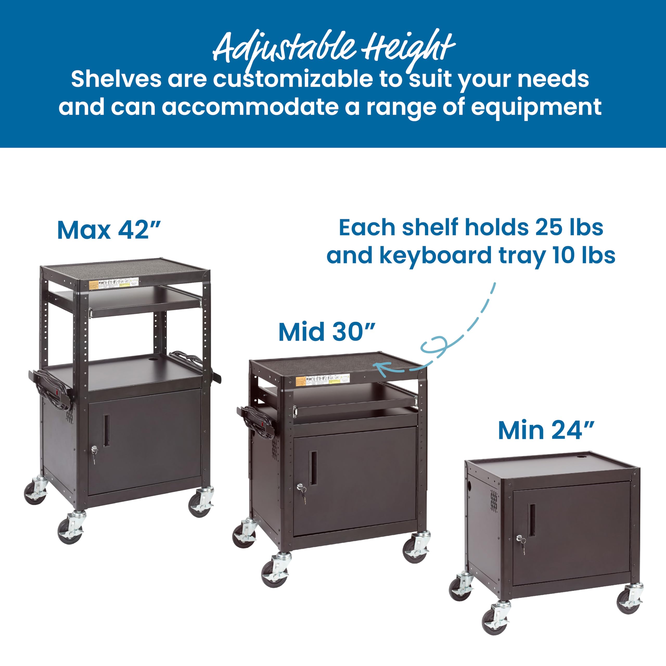 ECR4Kids AV Presentation Cart Stand with Storage Box - Mobile Rolling Storage Cart for Classroom, Office, or Home - Black - Perfect for Organizing AV Equipment, Books, and Supplies