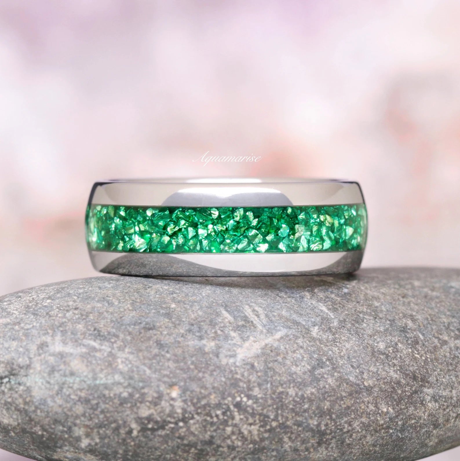 Emerald Leaf Couples Ring - Matching Wedding Bands for Him & Her - Sterling Silver Nature-Inspired Jewelry - Perfect for Anniversaries, Engagements and Romantic Gifts