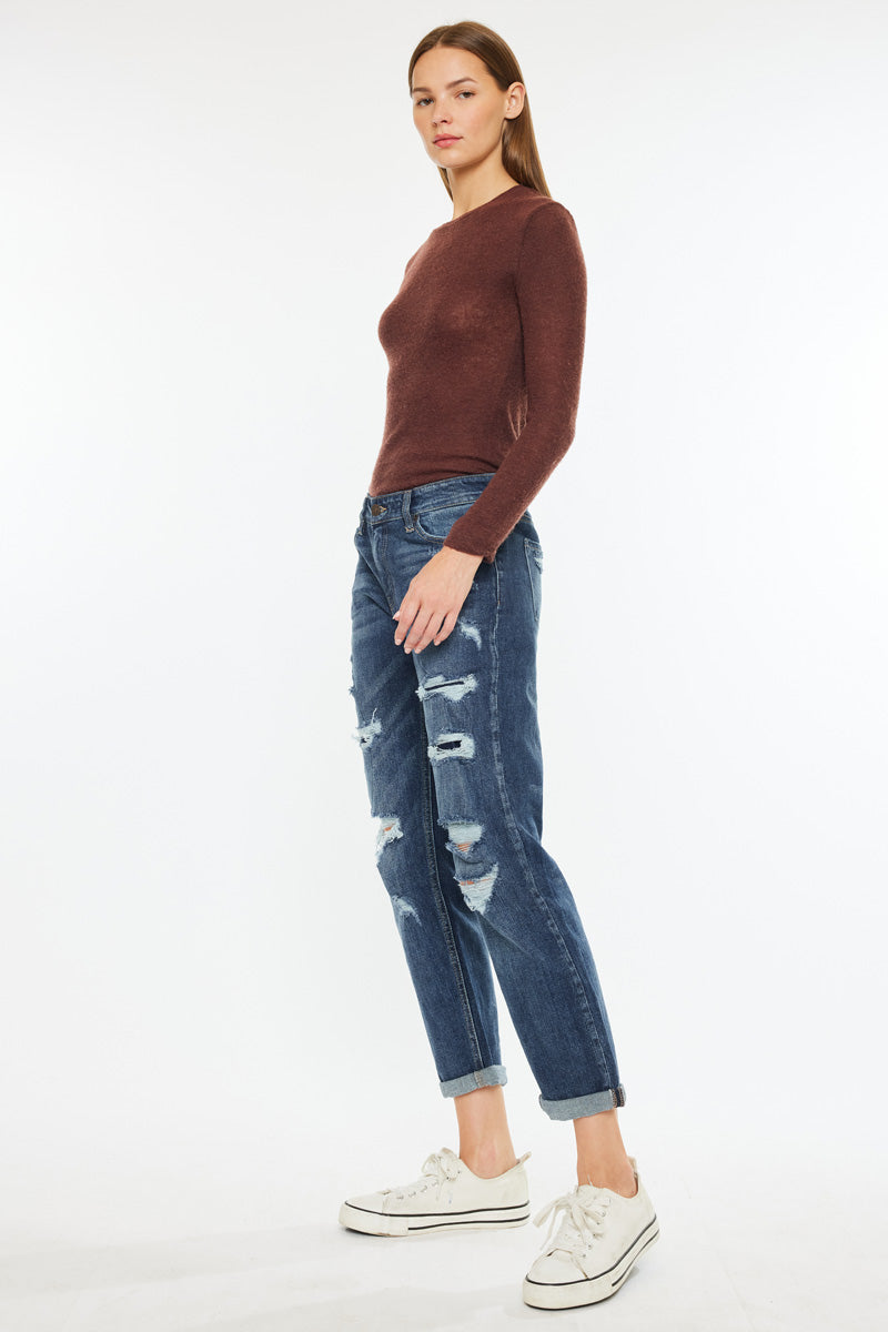 Devika Mid Rise Boyfriend Jeans for Women - Comfortable Stretch Denim Pants with Relaxed Fit - Perfect for Casual Outings, Work and Weekend Wear