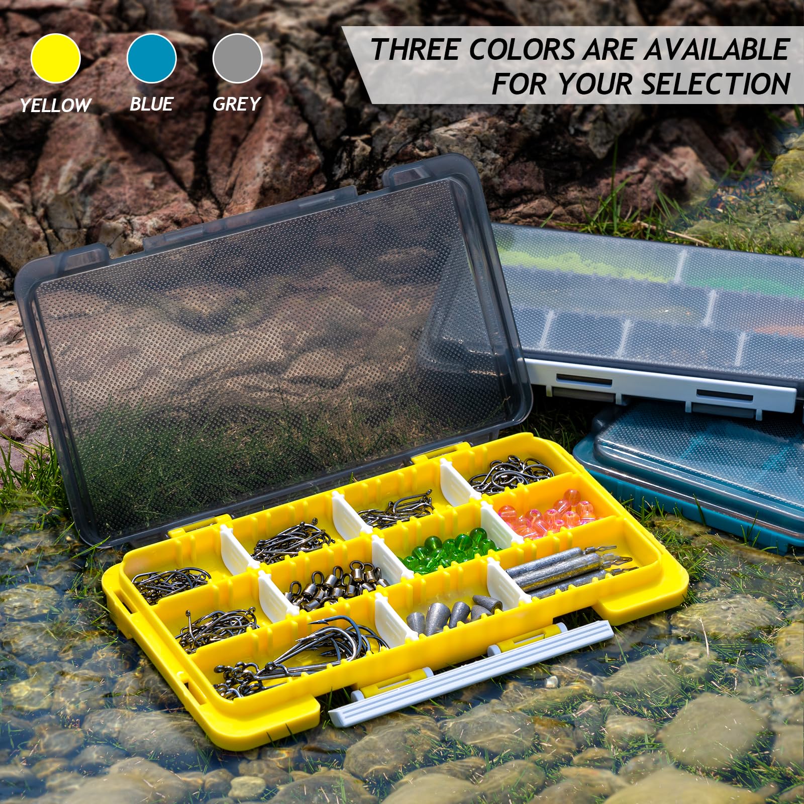 **QualyQualy 2-Pack Small Fishing Tackle Box Organizer with Removable Dividers – Portable Plastic Storage Box for Fishing Gear & Accessories – Perfect for Outdoor, Camping & Boat Trips (Blue)**
