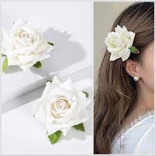 Elegant White Rose Hair Clips for Women - Set of 2 Floral Hair Accessories for Weddings, Parties & Everyday Style