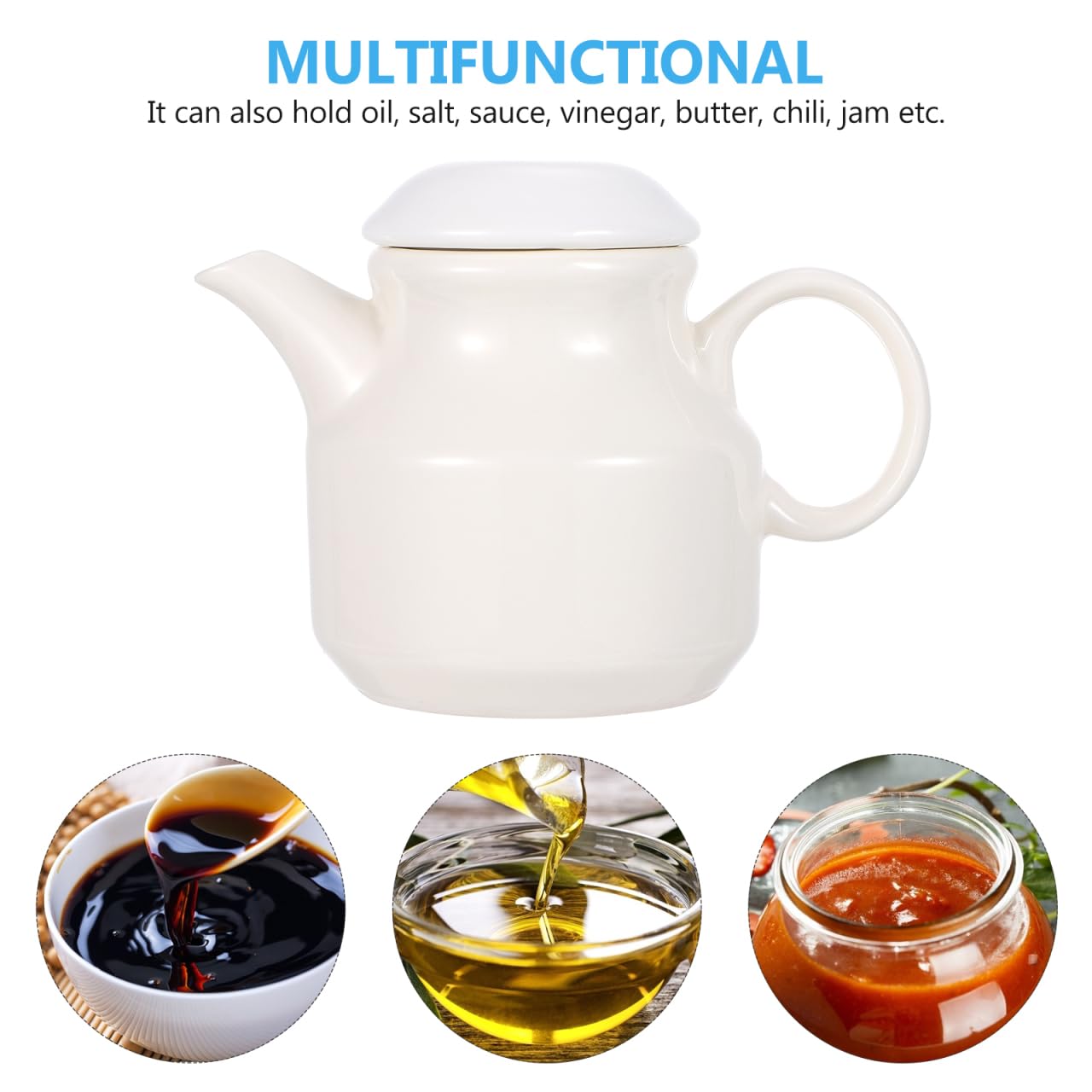 DOITOOL Ceramic Creamer Pitcher with Lid & Ladle - 16oz Milk Jug, Gravy Boat, Vinegar Dispenser - Perfect for Coffee, Tea, Sauces & Condiments - Elegant Kitchen Serving Container with Handle & Saucer