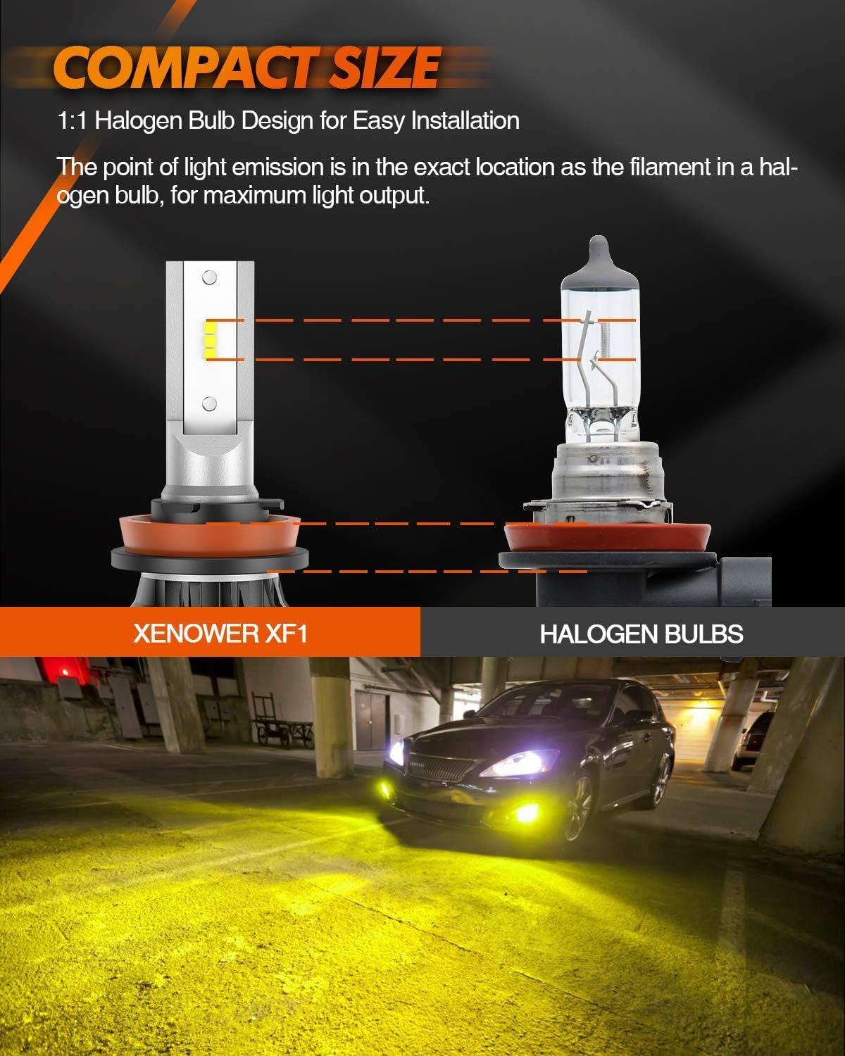 SEALIGHT H8 H16 H11 LED Fog Light Bulbs 3000K Yellow - 400% Brighter H11 LED Bulb, Amber Fog Lamps with Strong Penetration - Compatible with H9 H8 Fog Lights for Cars & Trucks - Plug and Play (Pack of 2) - Perfect for Off-Roading, Foggy Conditions & Night Driving