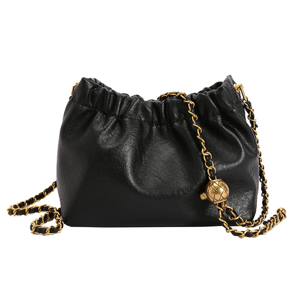 Stylish Women's Leather Chain Hobo Bag - Crossbody Shoulder Tote Purse with Drawstring for Dating, Work & Travel | Trendy Small Handbag for Everyday Use
