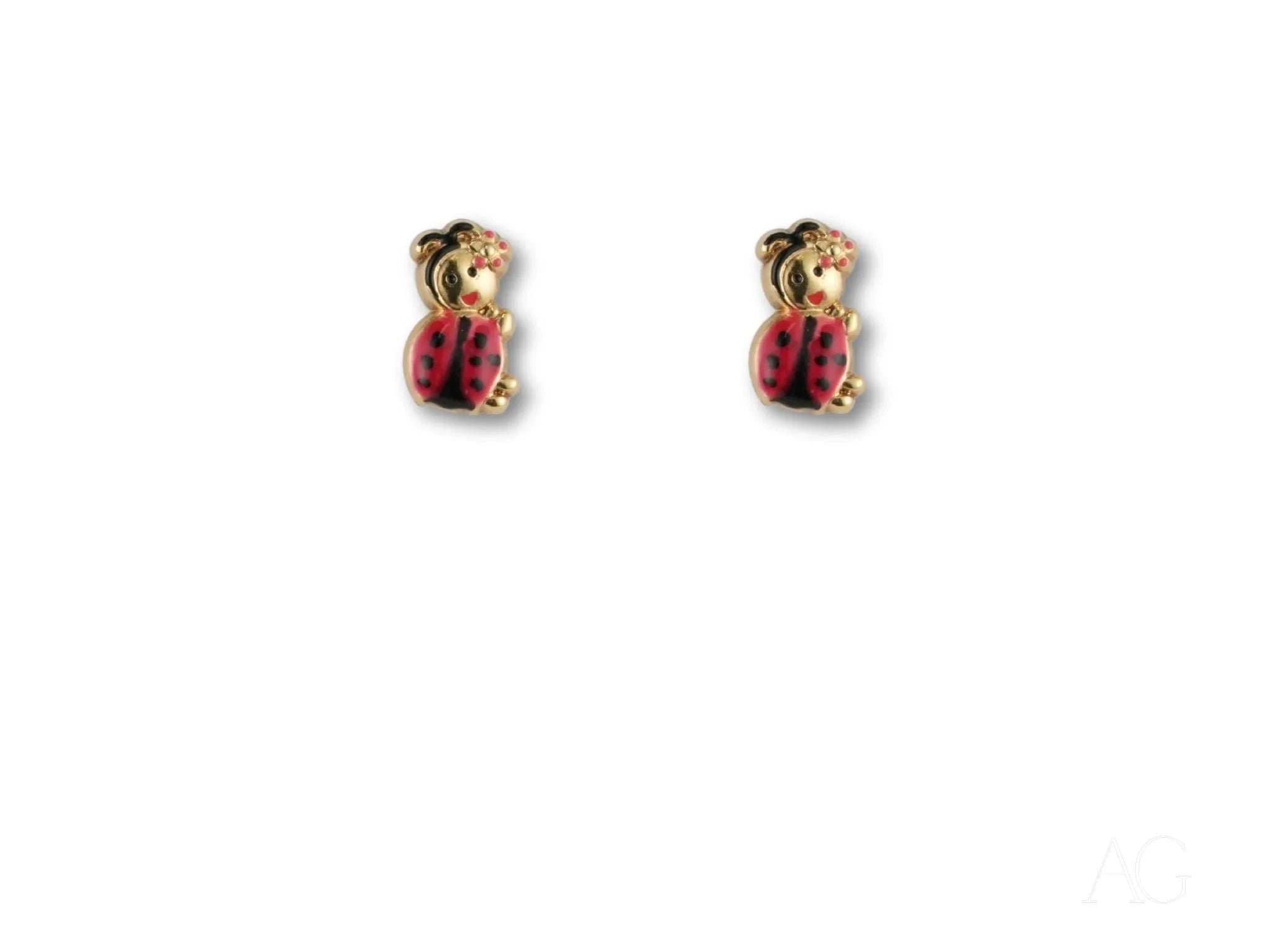 18k Gold Ladybug Stud Earrings for Kids - Lucky Charm Jewelry for Girls | Birthday Gifts, First Communion, Special Occasion Accessories