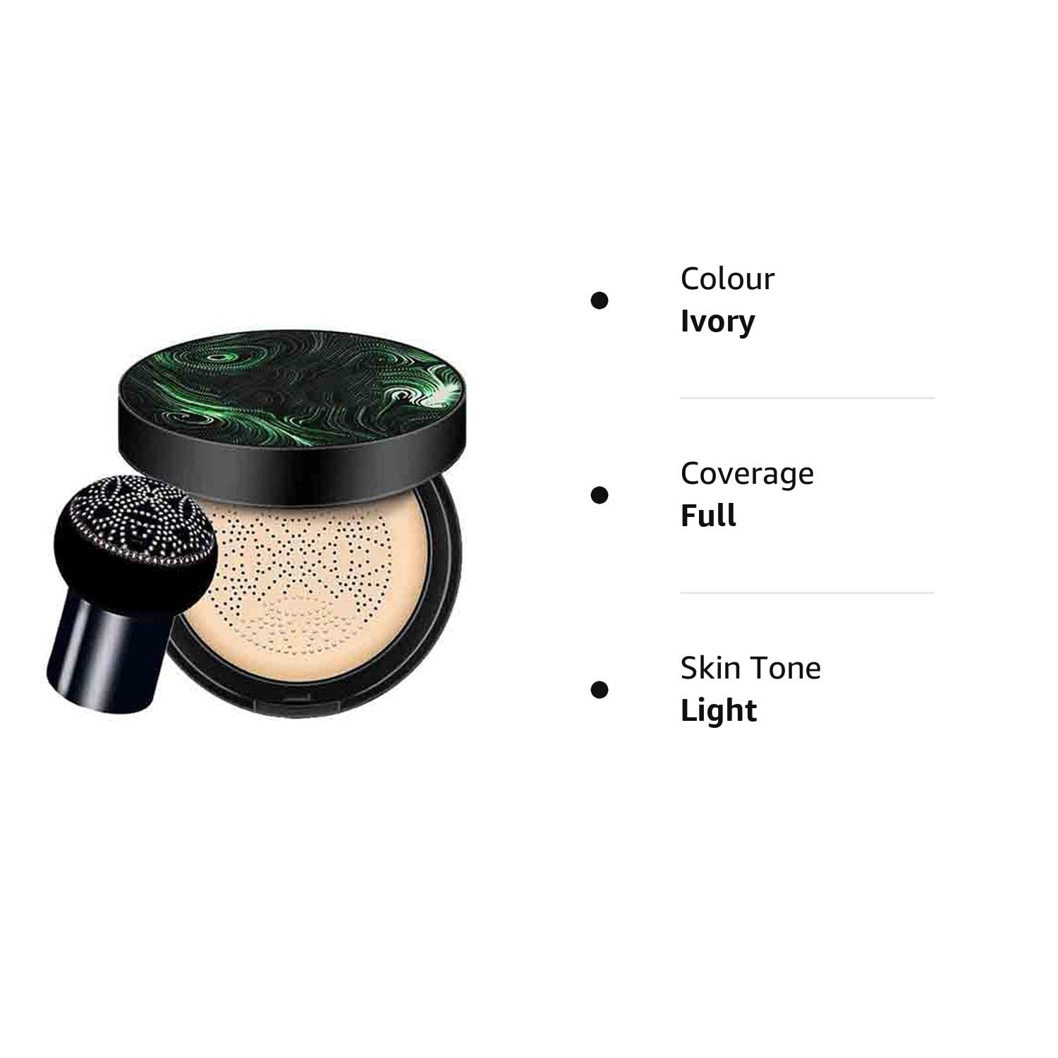 Lusty Soul 3-in-1 Air Mushroom Head Air Cushion Cream - Moisturizing Foundation (20g) with Green Tea Purifying Clay Oil Control Face Stick Mask (50g) & Jade Double Ended Massager Roller - Perfect for Daily Skincare Routine, Makeup Application, and Facial Massage Therapy