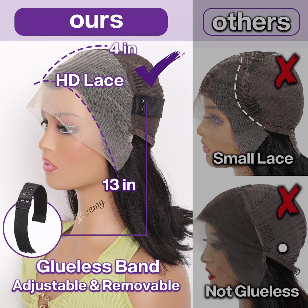 13x4 HD Lace Glueless Bob Wig Human Hair - Short Straight Pre Plucked Lace Front Wig with Baby Hair for Black Women (180% Density, 14 Inch) | Perfect for Daily Wear, Cosplay & Protective Styling