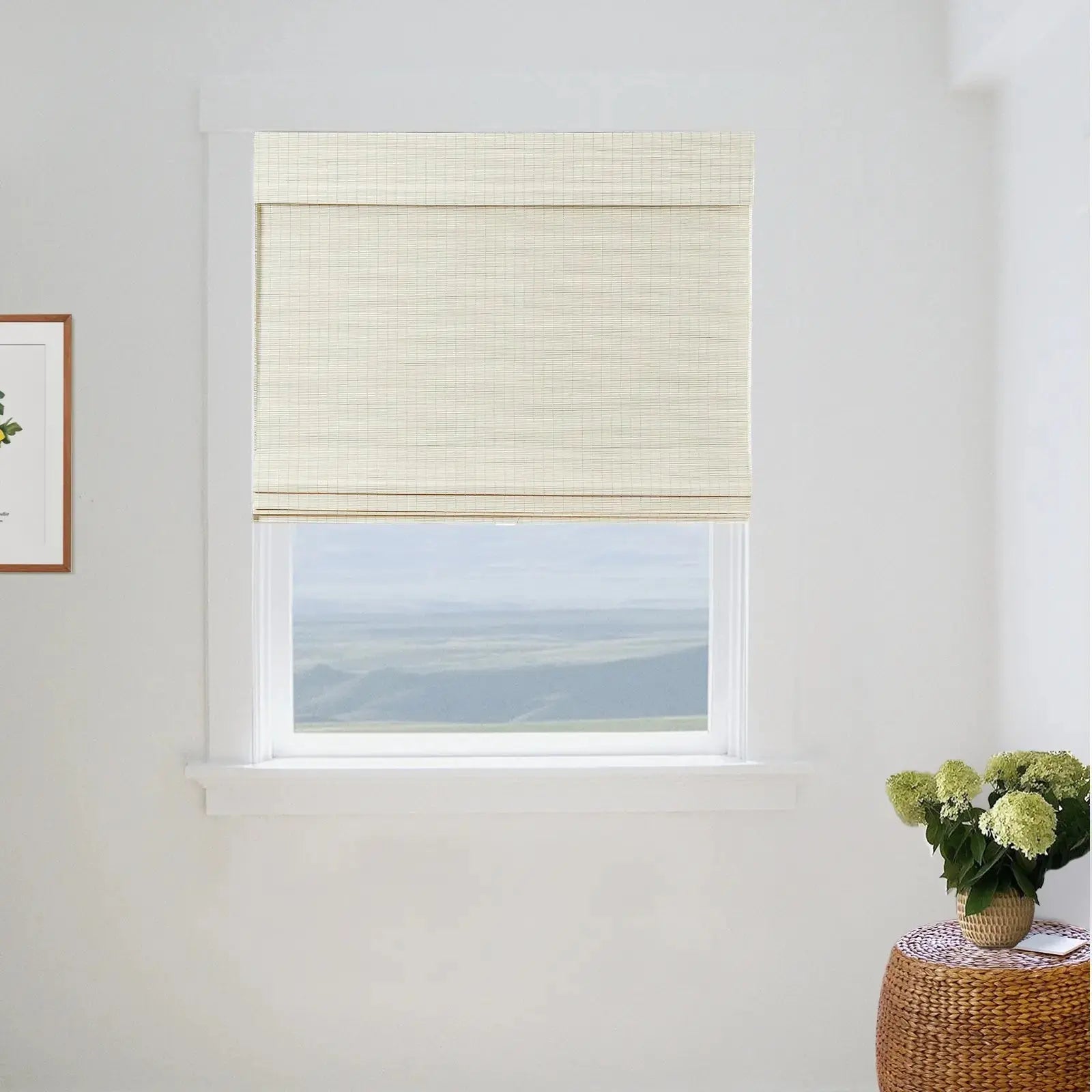 Sybil Bamboo Roman Shade Cord Lift - Natural Wood Window Blinds for Home & Office - Perfect for Living Room, Bedroom, and Kitchen Privacy
