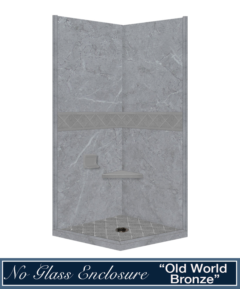 Grio Marble Diamond Corner Shower Enclosure Kit - Frameless Glass Shower Door for Bathroom - Perfect for Small Spaces & Modern Home Decor