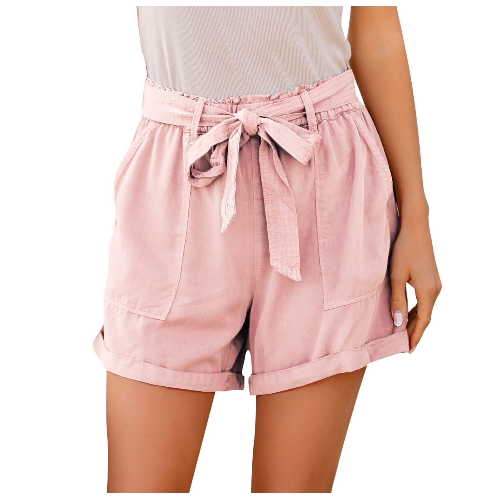 MPWEGNP Women's Summer Shorts with Pockets - Elastic Waist Drawstring Comfortable Casual Beach Pants for Outdoor Activities & Vacation Wear