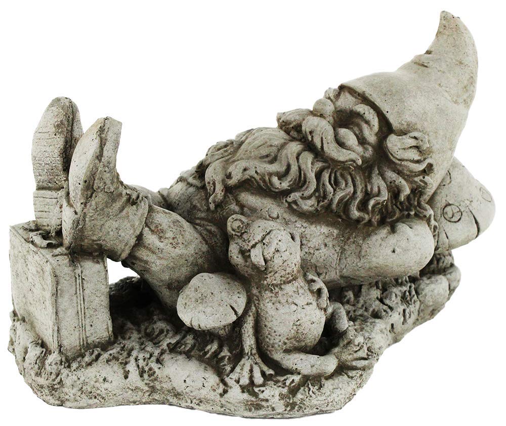 European Style Garden Gnome Statue with Frog - Handcrafted Cement Figurine for Outdoor Decor, Cast Stone Sculpture for Lawn & Patio | Perfect for Garden, Yard, Front Porch & Fairy Garden Decorations