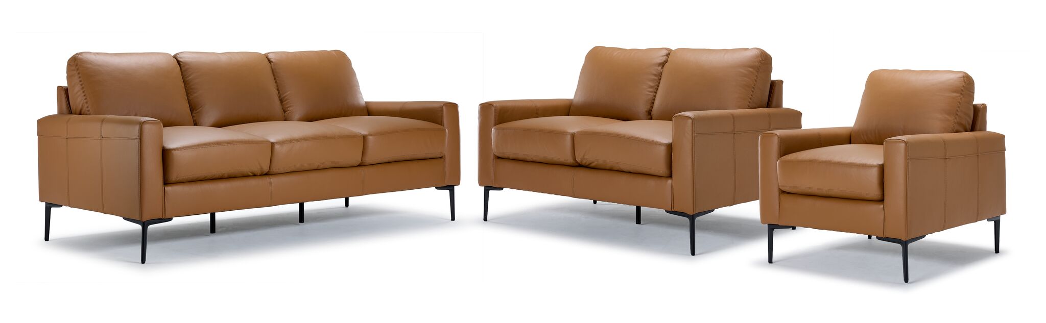 Premium Chito Leather Sofa, Loveseat and Chair Set in Saddle Brown - Luxurious Living Room Furniture for Home Theater, Lounge & Family Gatherings