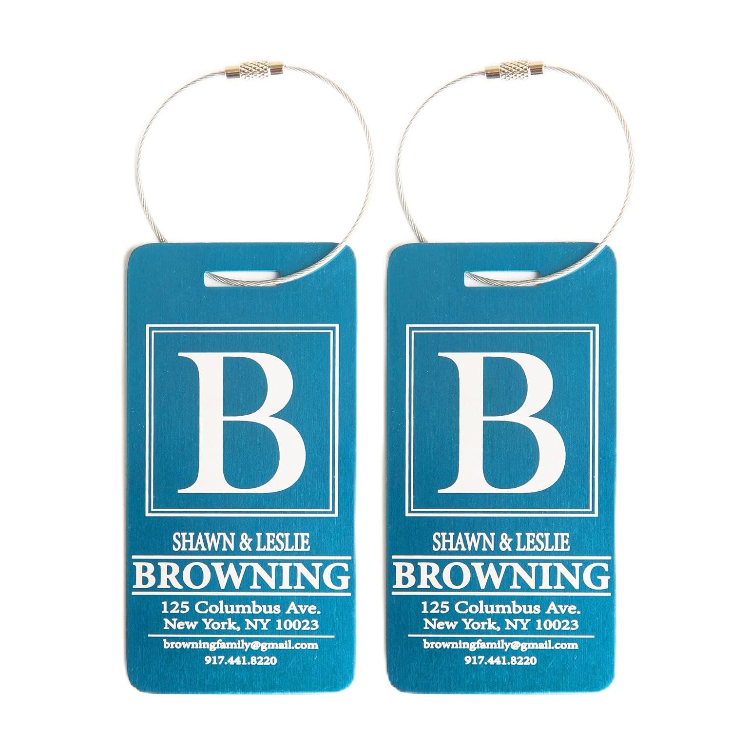 Personalized Metal Luggage Tags Set of 2 - Engraved Name Travel Bag Tags for Suitcases (Aqua Color) | Unique Stocking Stuffers & Travel Accessories | Perfect for Airports, Cruise Vacations & Business Trips
