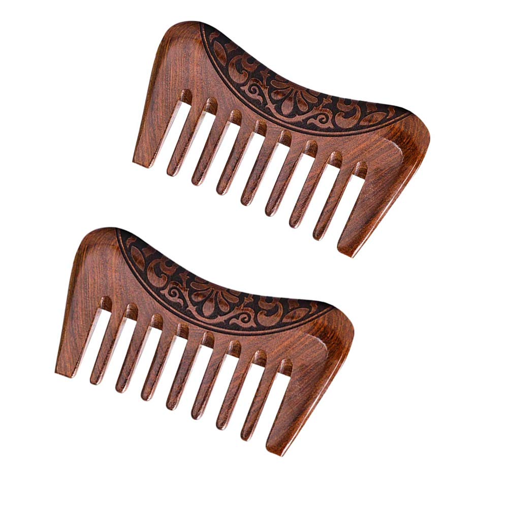 Premium Handmade Sandalwood Hair Comb for Women & Men - Wide Tooth Anti-Static Detangling Comb for Curly, Wavy & Thick Hair - Pocket Size Wooden Comb (2 Pack) - Perfect for Travel, Home & Salon Use