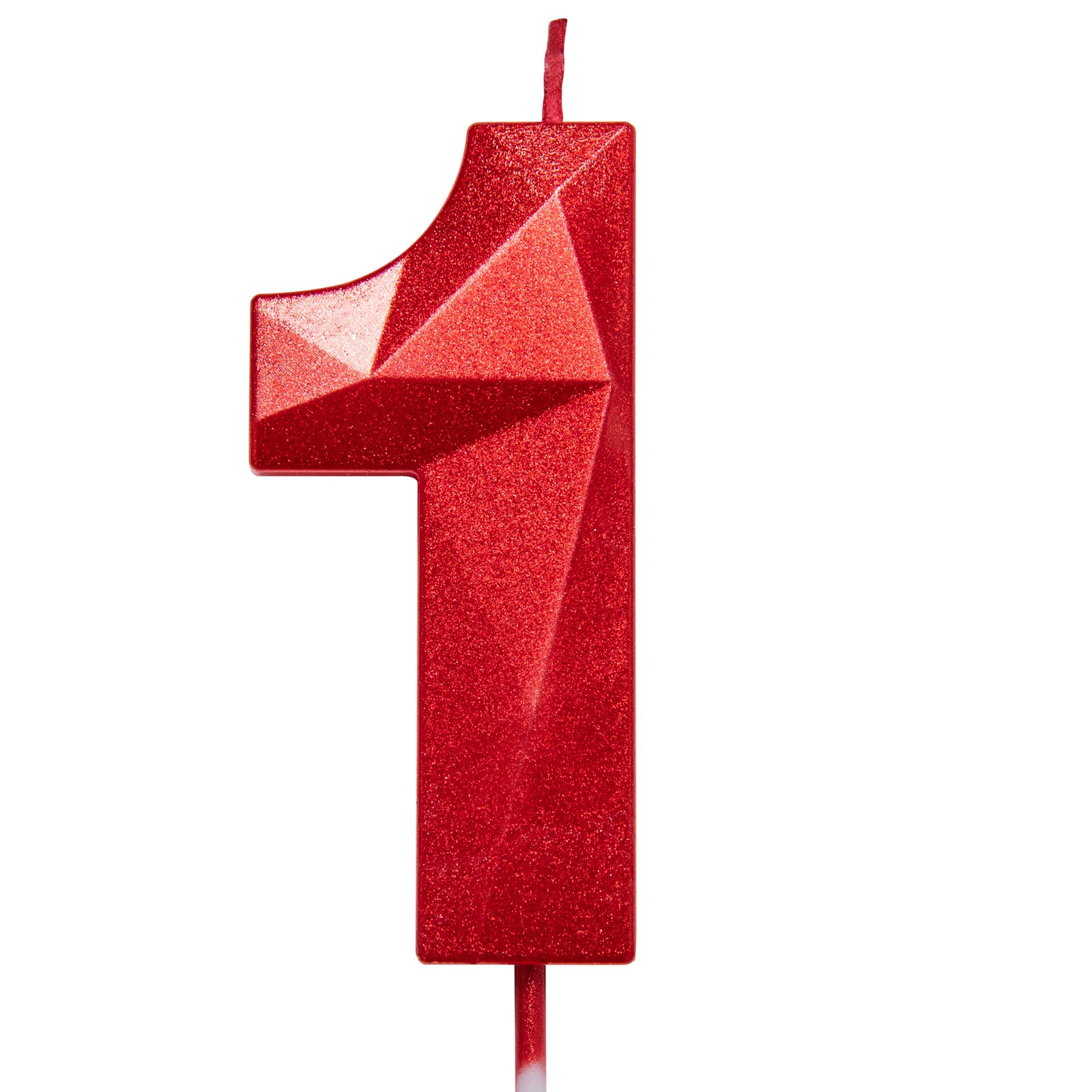 2.75 Inch Tall 3D Diamond Shaped Bright Red Number 1 Candle - Premium Birthday Cake Topper for Adults & Kids Parties, Family Baking Celebrations - Perfect for Birthday Cakes, Cupcakes, and Dessert Decorations